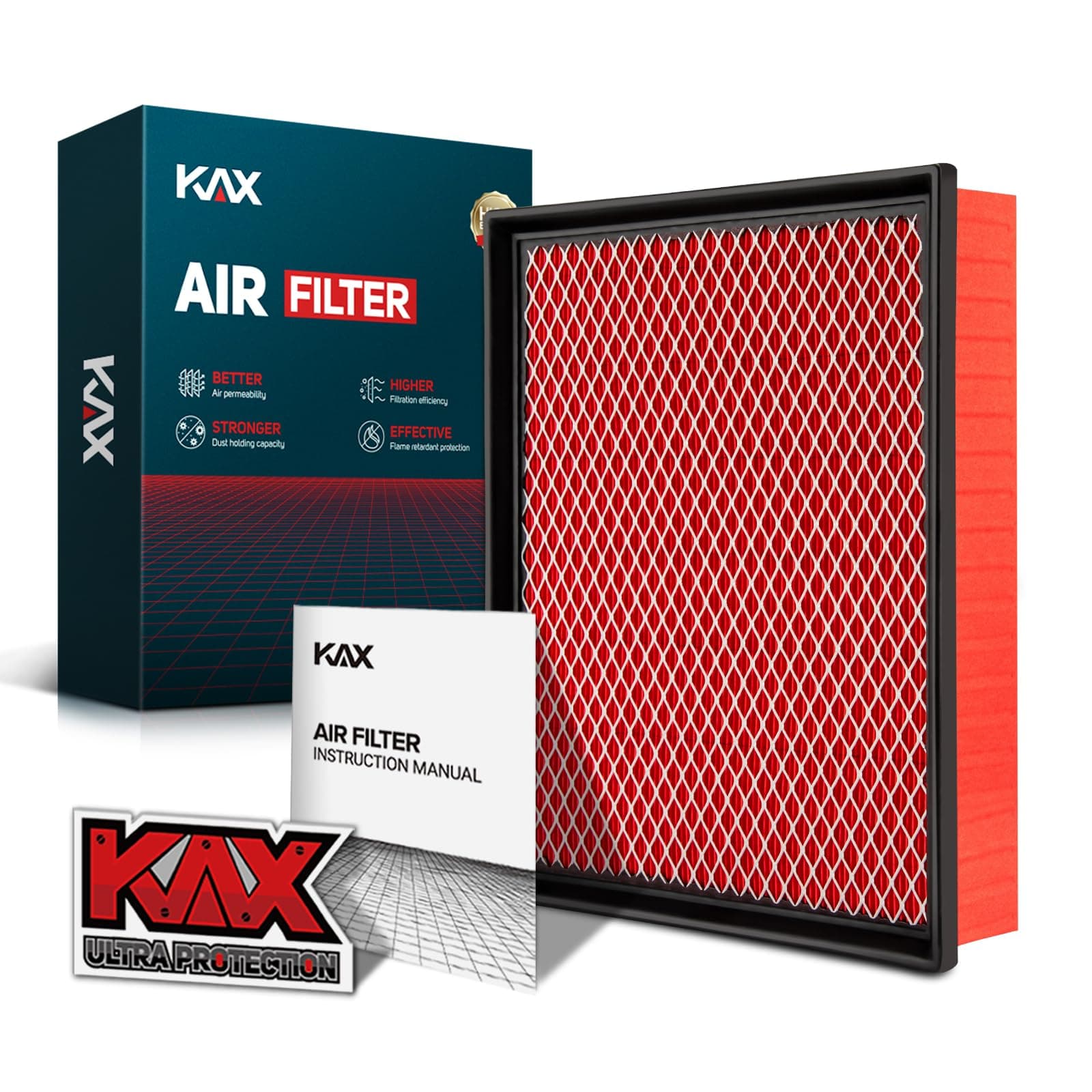 KAX Premium Engine Air Filter, GAF027 (CA8755A) Replacement for Silverado, Suburban, Sierra, Yukon, Avalanche 1500/2500/3500, Tahoe, Escalade (V6/V8), 200% Longer Life