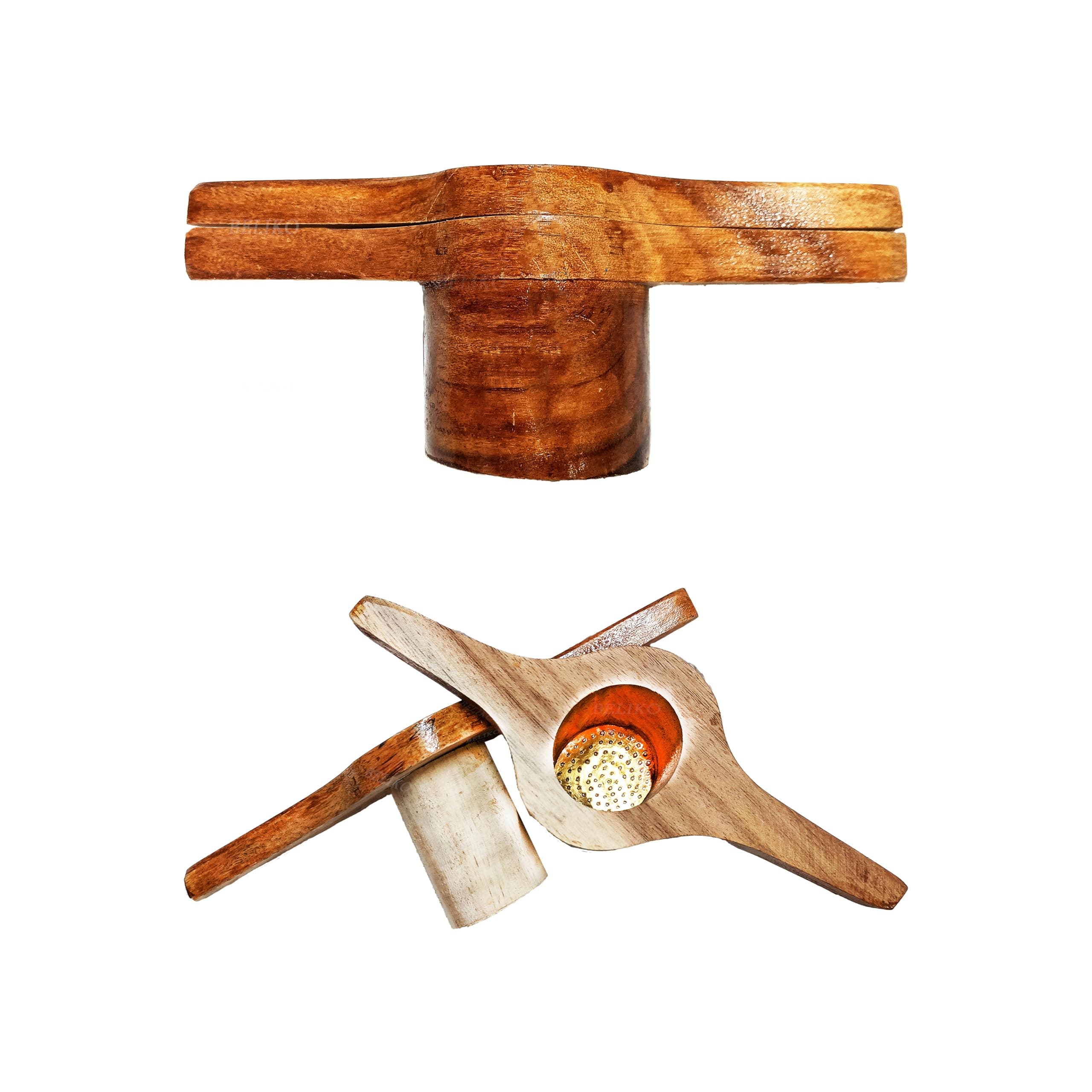 Handmade Wooden Idiyappam Maker Kitchen Press Tool - Hand Press Maker - Sev Sancha Maker with Brass Bottom Sheet (Pack of 1)