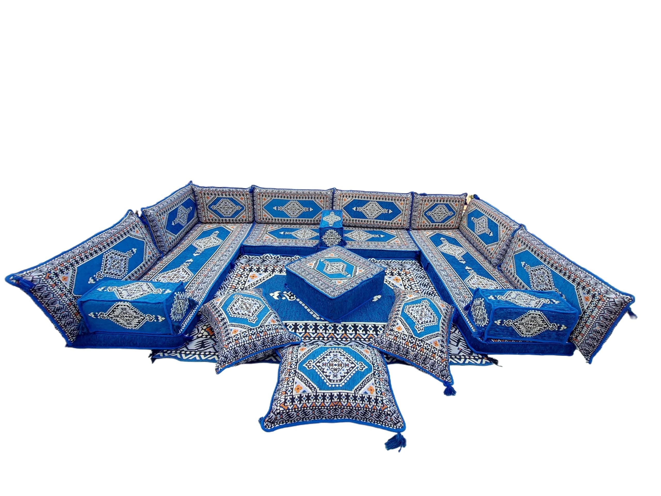 arabicsofa U Shaped Arabic Sofa Set – Royal Blue Modular Floor Seating for Guest Room