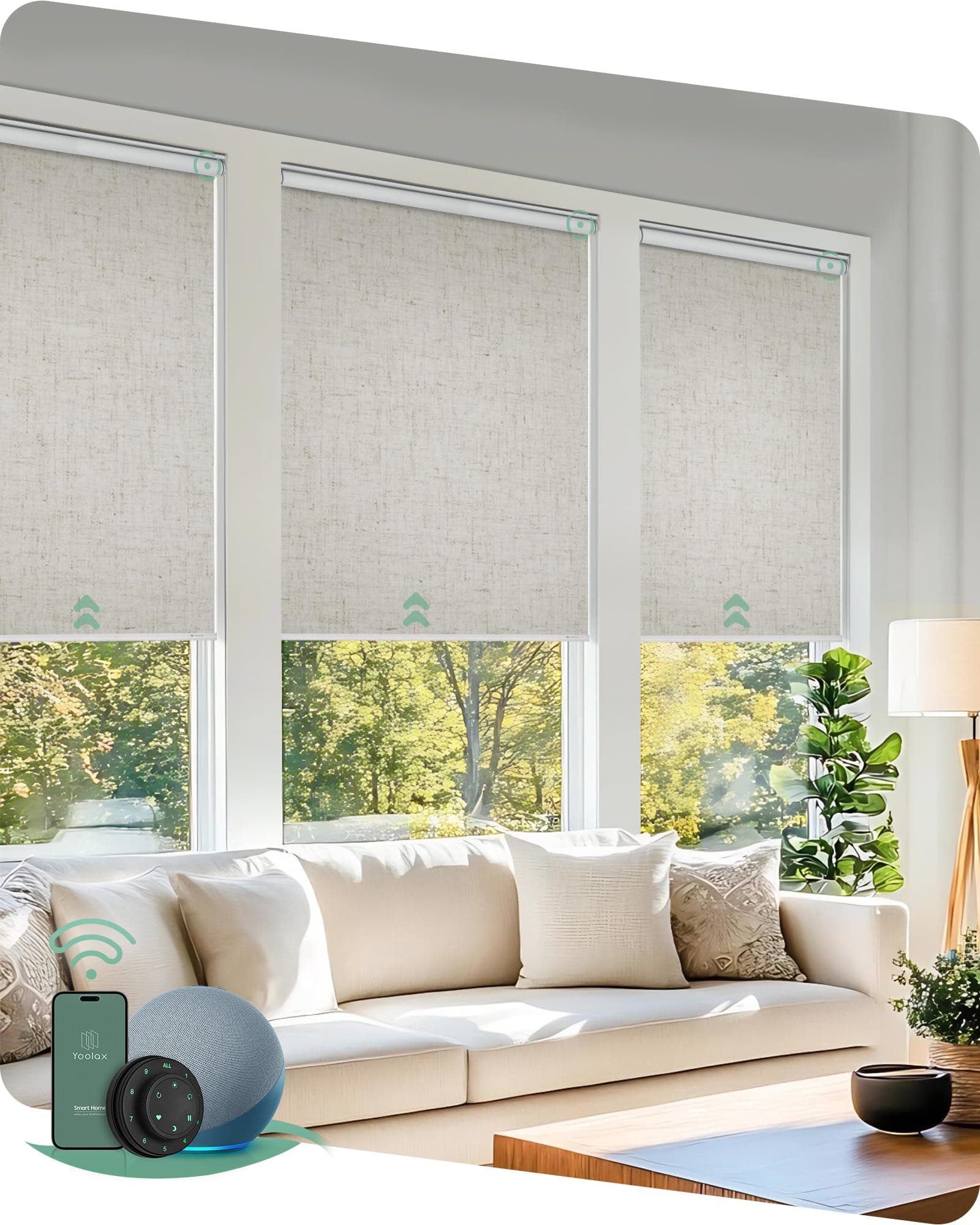 Motorized Blinds with Remote, Blackout Smart Blinds for Indoor Windows Motorized Shades, Automatic Roller Shades Work with Alexa for Bedroom Office, Customized (Linen Beige)