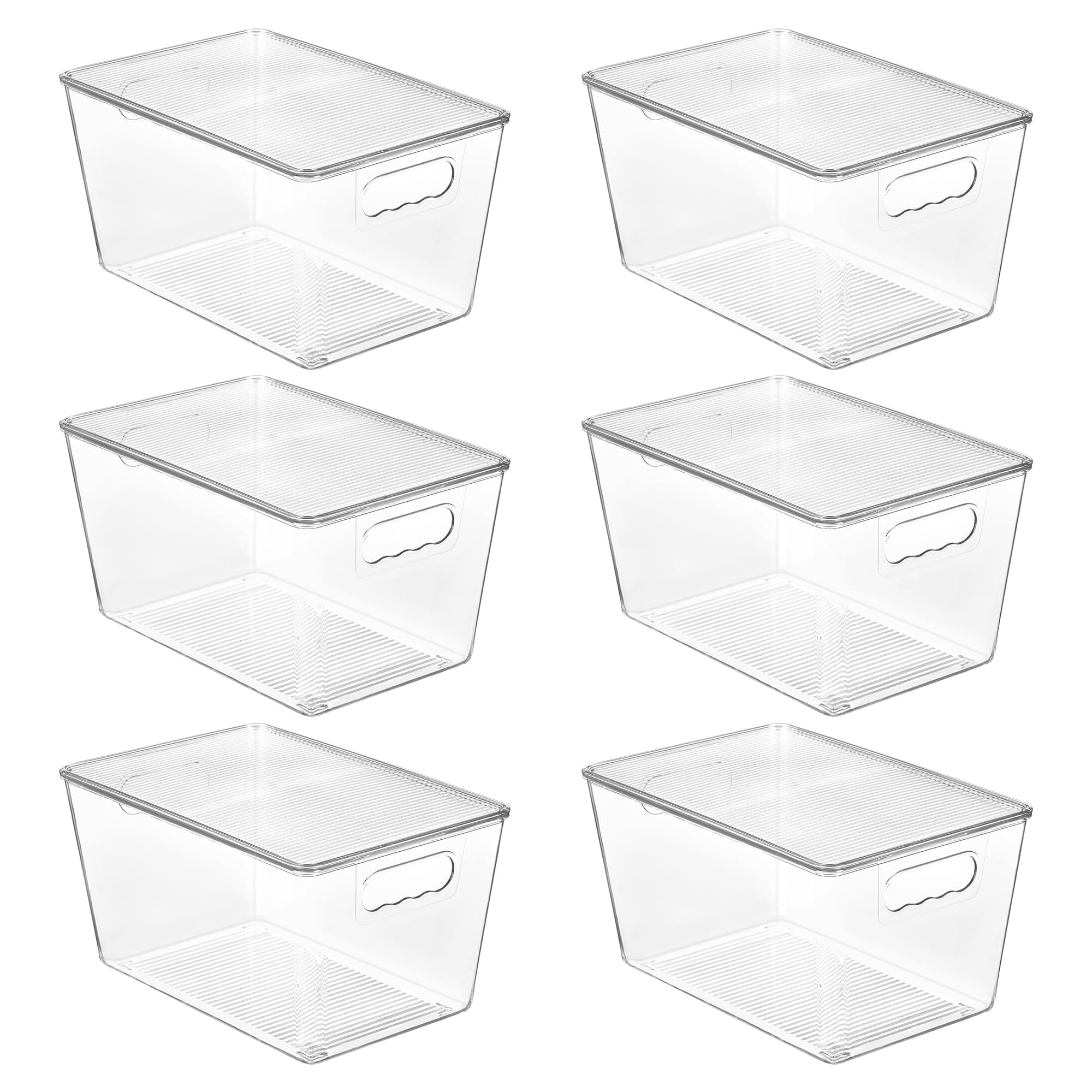 6 Pack Clear Stackable Storage Bins with Lids, Large Plastic Containers with Handle for Pantry Organizer and Storage,Perfect for Bathroom,Cabinet,Kitchen,Fridge,Closet Organization