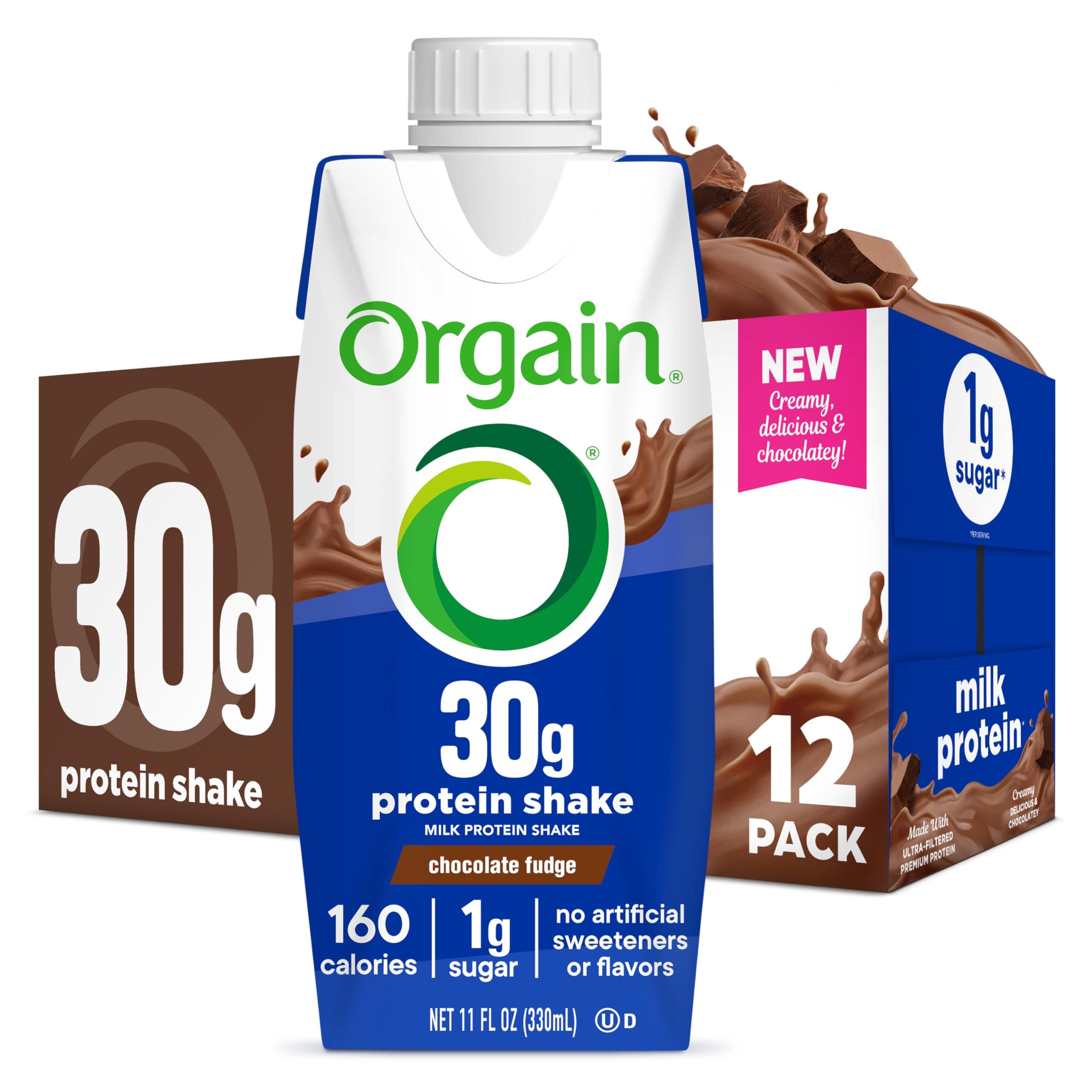 Orgain 30g High Protein Shake, Dairy Isolate Milk Protein, Chocolate Fudge, 5g BCAAs, 1g Sugar Per Serving, Meal Replacement, Ready to Drink, Keto Friendly, Gluten-Free 11 Fl Oz (Pack of 12)