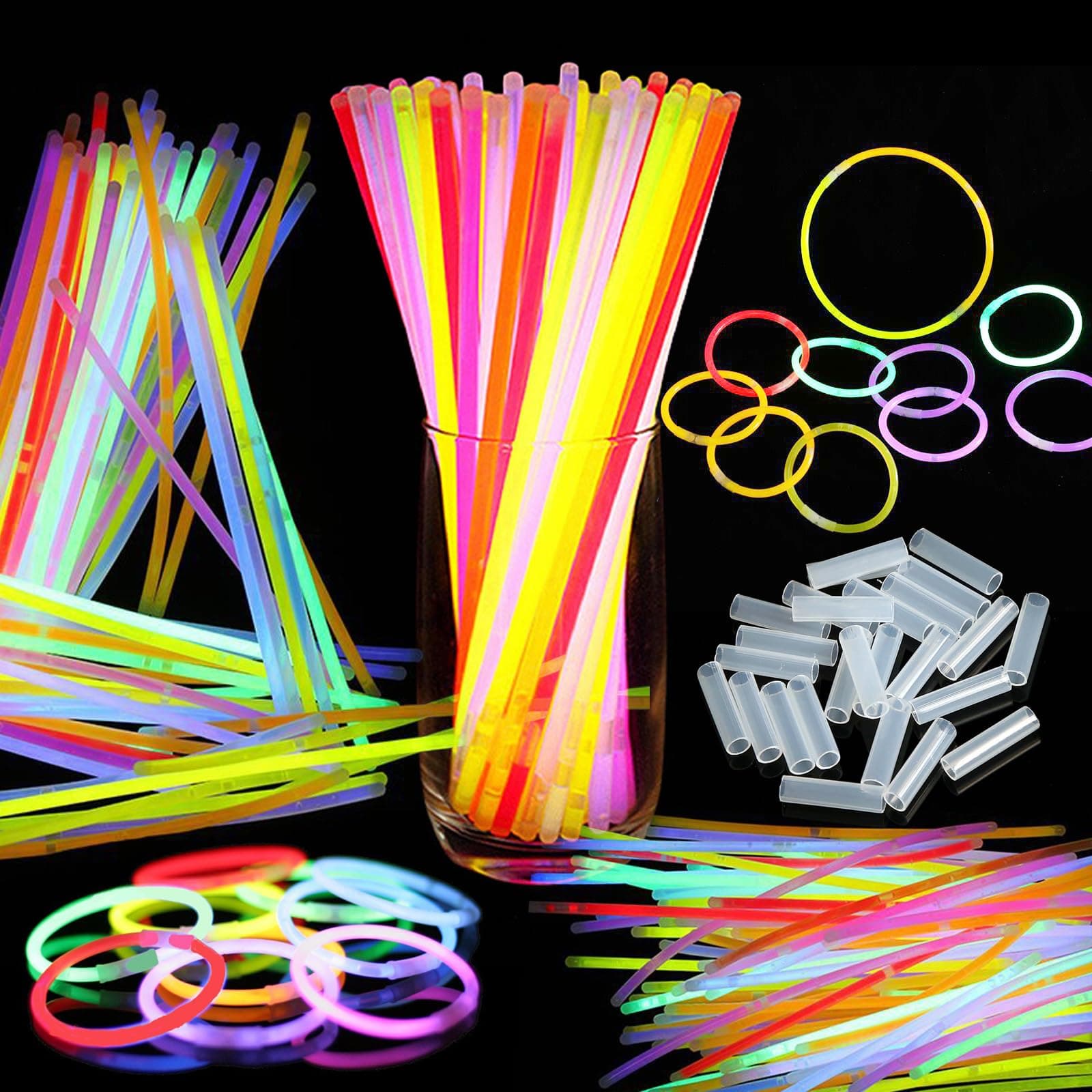 Glow Sticks Party Pack, Includes 100Pcs 8in Sticks with 100Pcs Connectors for Party Favors and Party Decorations, Glow in the Dark Sticks Party Supplies for Kids and Adults