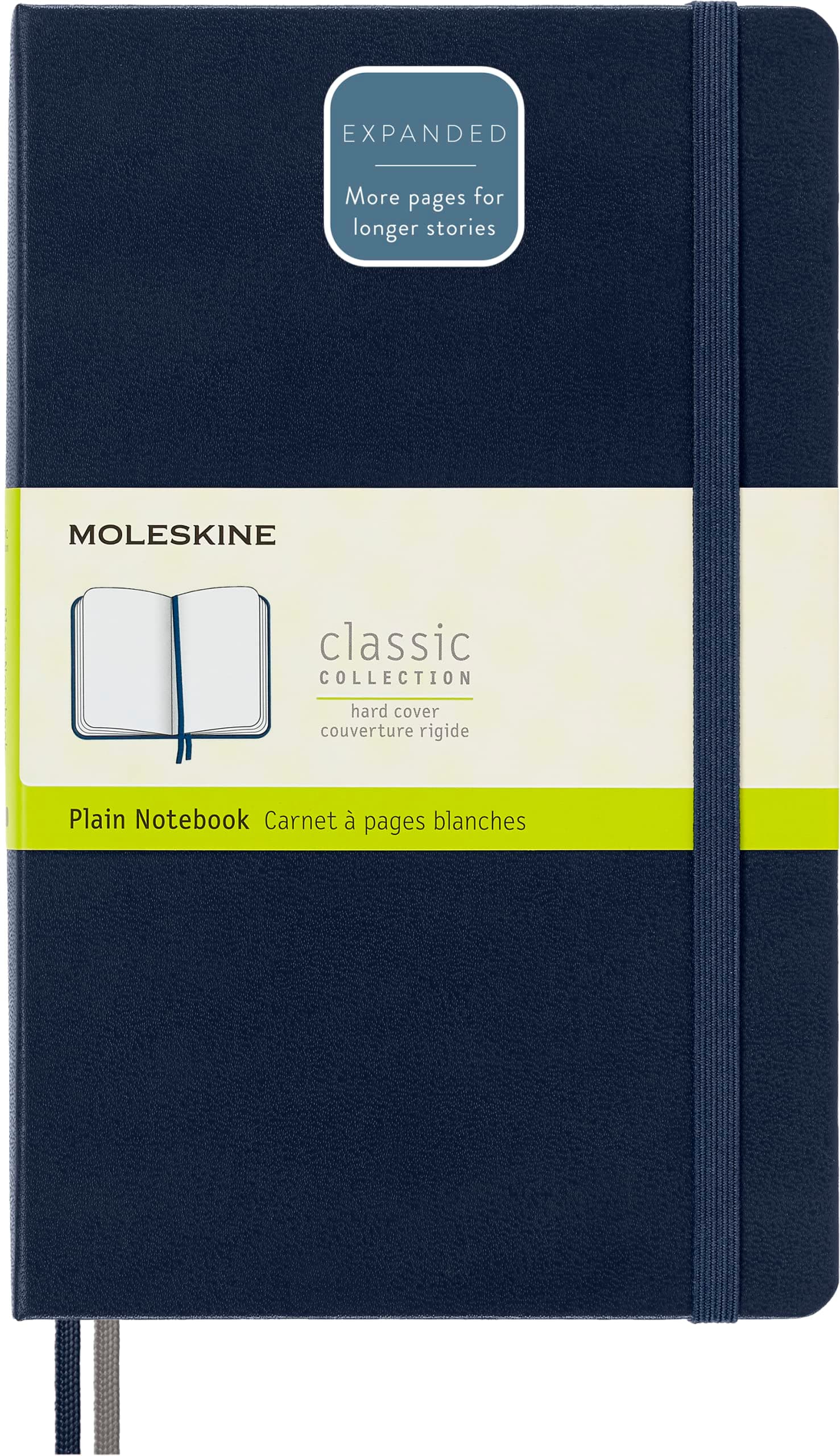 Classic Notebook Expanded, Plain Notebook, Hard Cover and Elastic Closure, Size Large 13 x 21 cm, Colour Sapphire Blue, 400 Pages