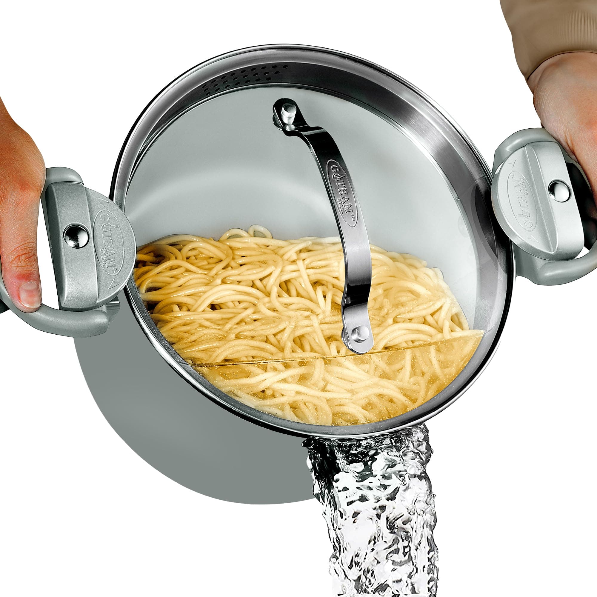 5 Quart Stock Pot Multipurpose Pasta Pot with Strainer Lid & Twist and Lock Handles, Ceramic Nonstick Cooking Pots + Pasta Strainer Lid, Spaghetti Pot, Dishwasher Safe