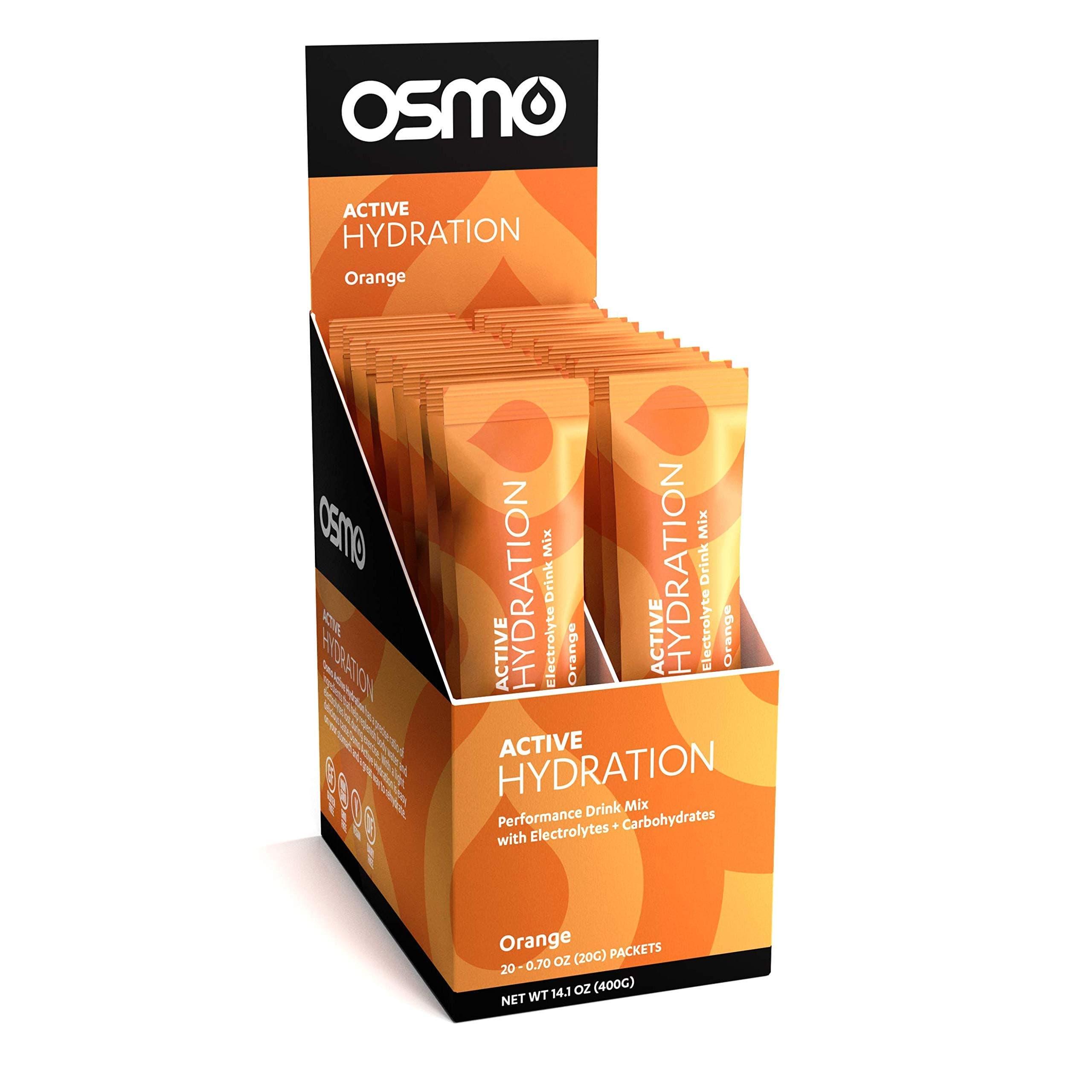Osmo Active Hydration Electrolyte Powder - Includes Sodium, Magnesium, Potassium, Carbs & Vitamins, All Natural Ingredients, 3X Faster Hydration, Boosts Power & Endurance - 20 Packets, Orange