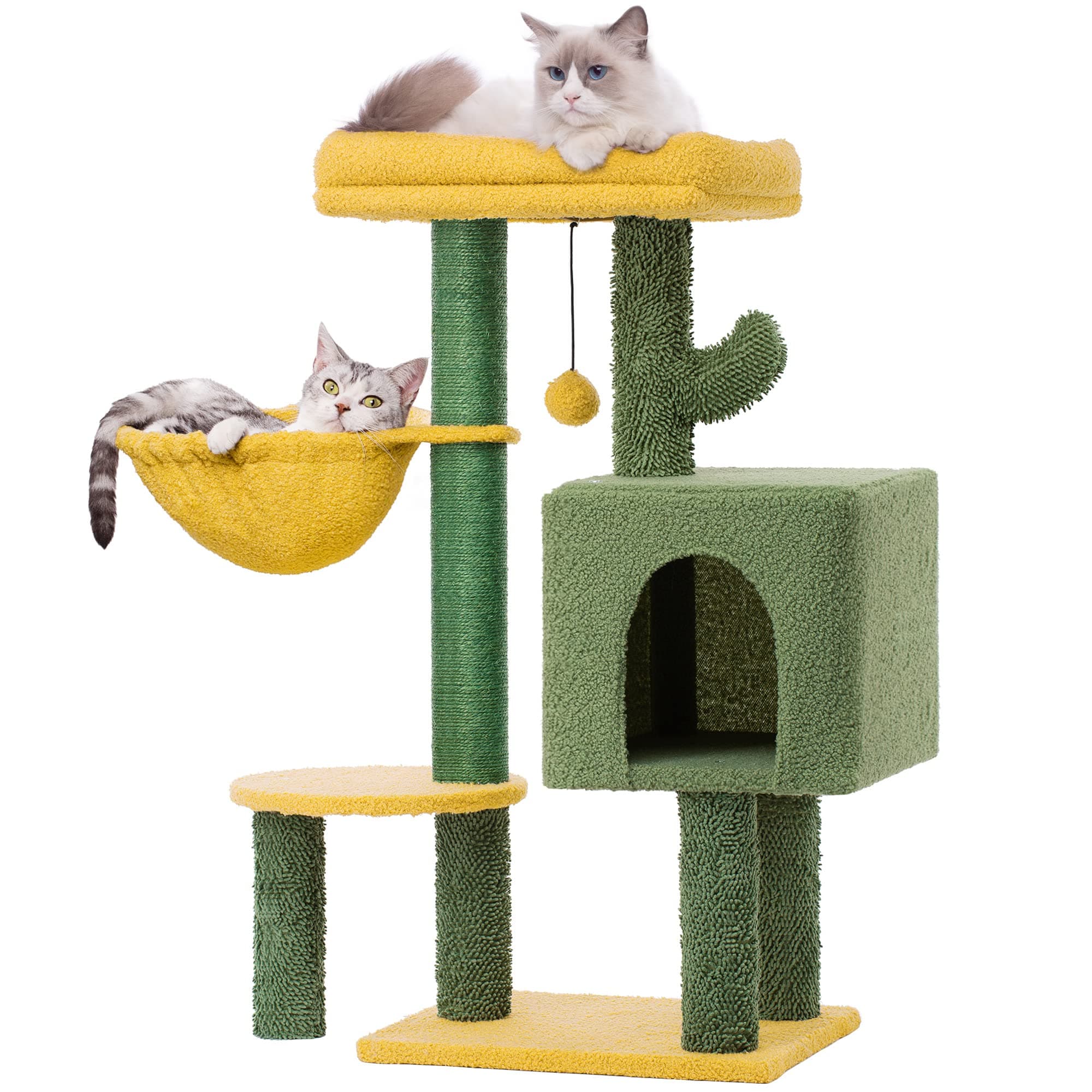 MeowSir Cat Tree Cute Cat Tower with Large Top Perch, Hammock, and Bell for Indoor Cats - Yellow