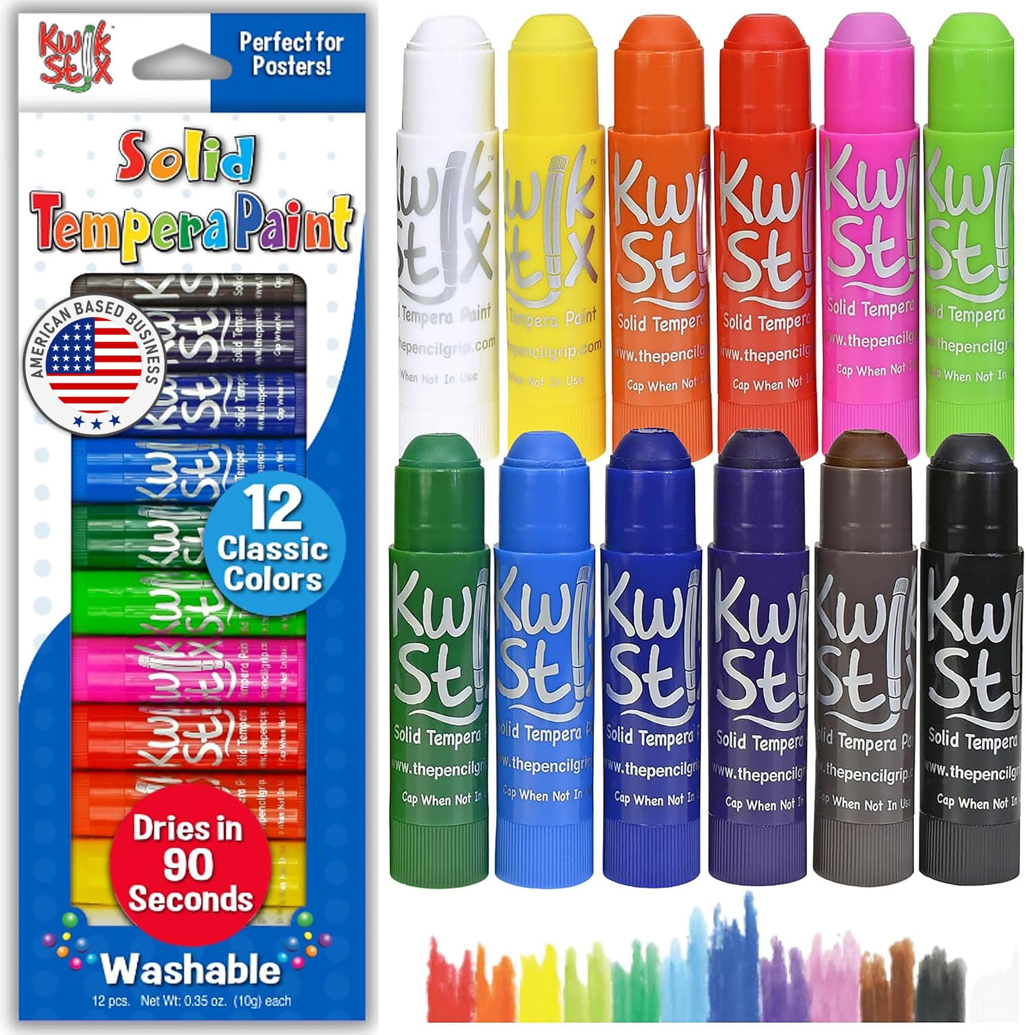 The Pencil Grip Kwik Stix Paint Pens, Solid Tempera Paint Pens, Super Quick Drying TPG-602, 12 Count (Pack of 1)
