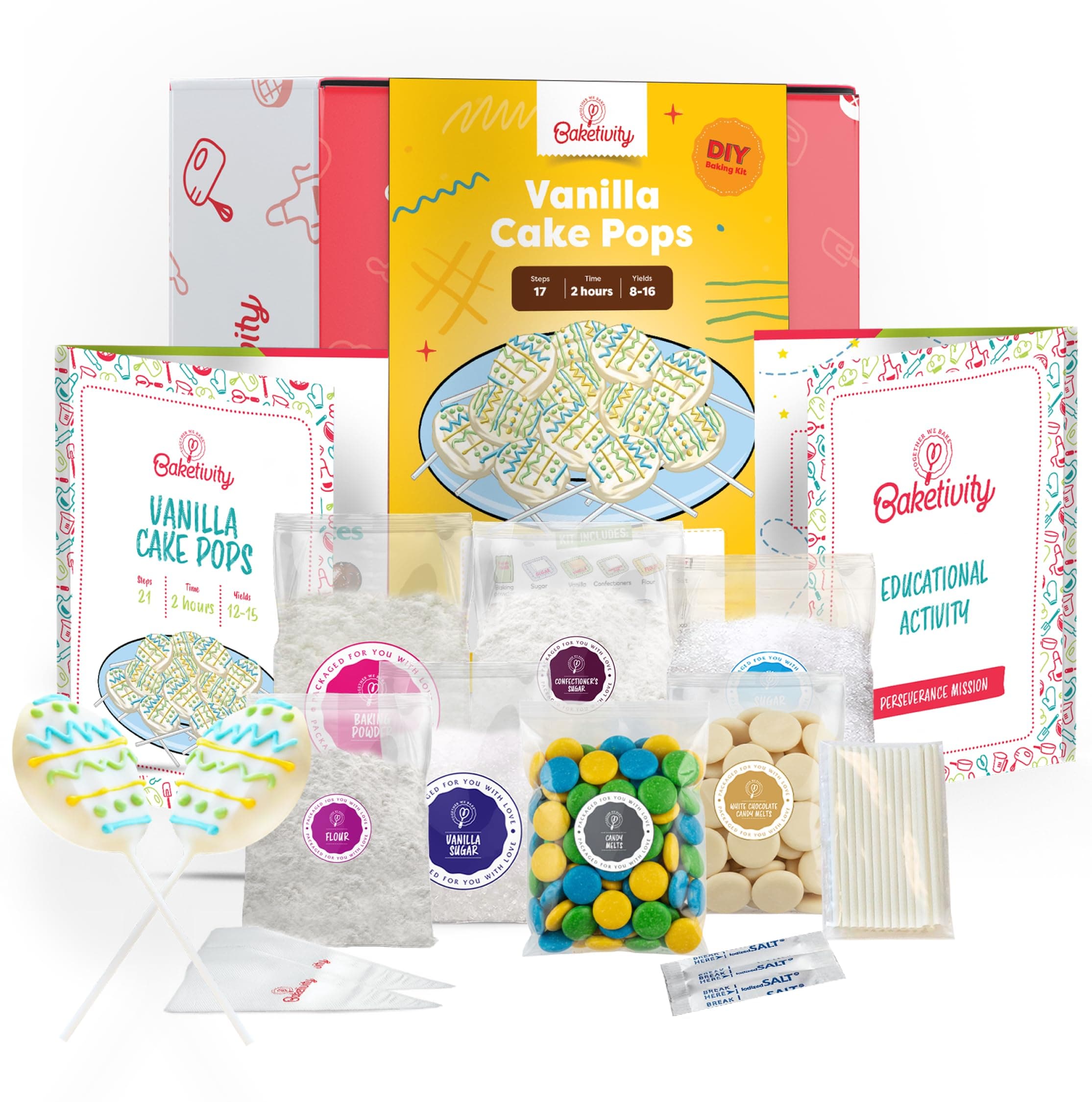 BAKETIVITY Kids Baking DIY Activity Kit - Egg Shape Vanilla Cake Pops Baking Kit with Pre-Measured Ingredients – Best Gift Idea for Boys and Girls Ages 6-12