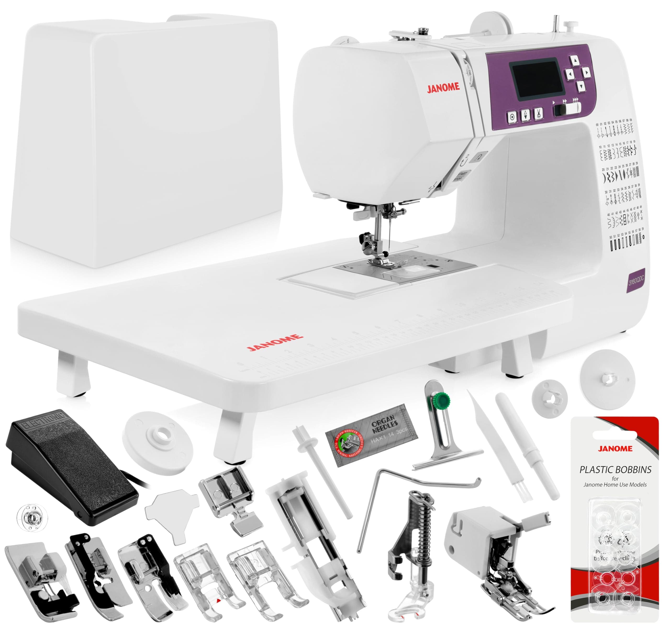 3160QDC-G Computerized Quilting and Sewing Machine Bundle - Includes Bonus Quilt Kit (Even Feed Foot, Open Toe Darning Foot, 1/4" Seam Foot and More) + 10-Pack Genuine Janome Bobbins