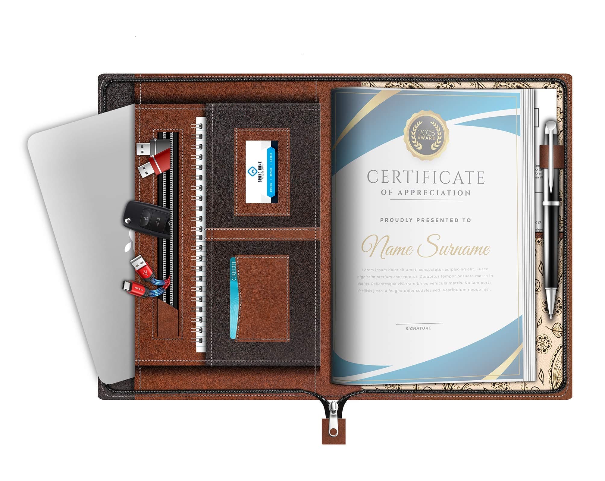 FEDUS Multipurpose Leatherette Professional File Folders for Certificates,Document Bag, Portfolio, Executive File Legal Size Documents Holder with 20 Leafs for Men and Women,Pack of 1