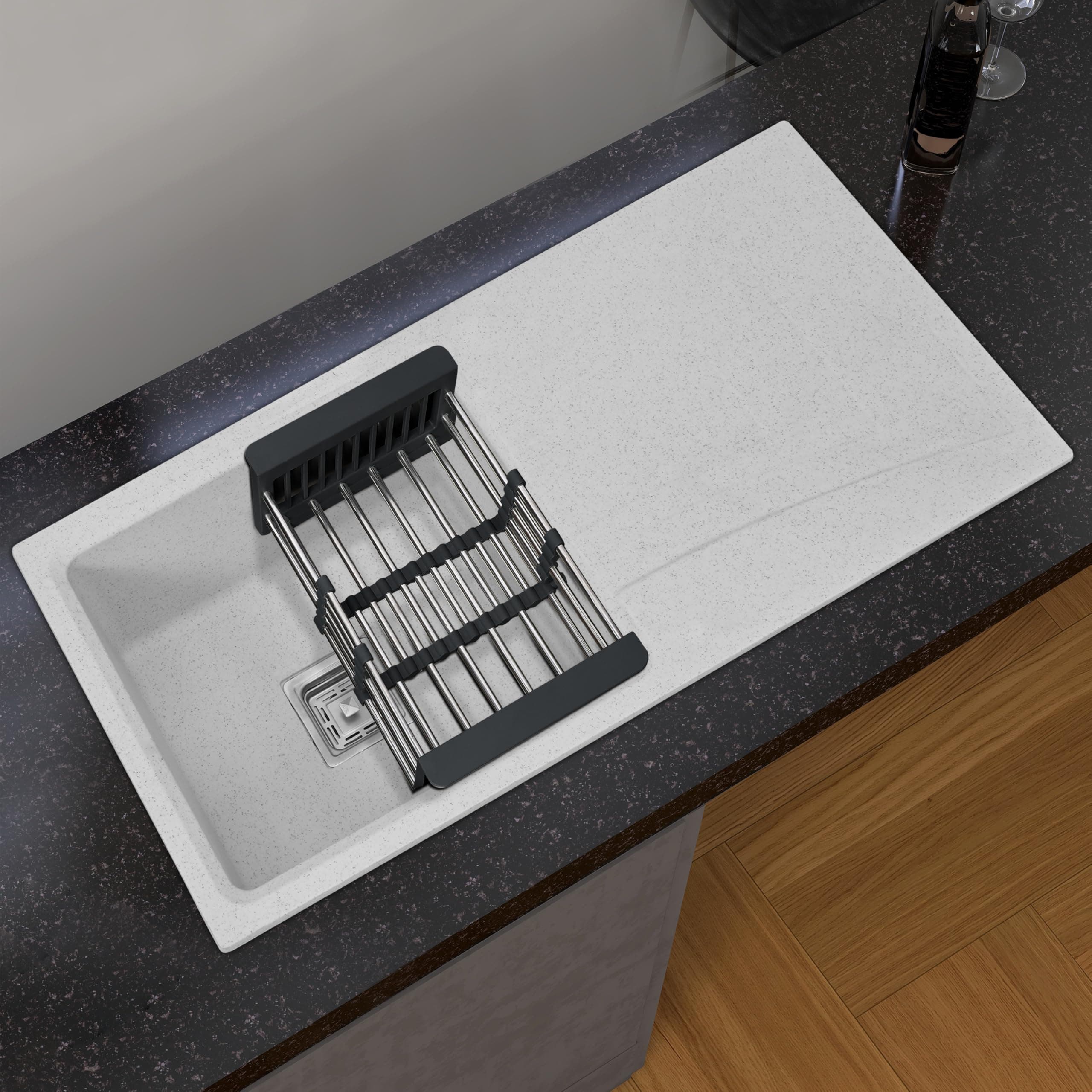 Plantex Kitchen Sink/Basin For Kitchen/Quartz Single Bowl Kitchen Sink With Drain Board-Flush mount/Undermount/Top Mounted - 36x18 Inches-Mosaic Grey