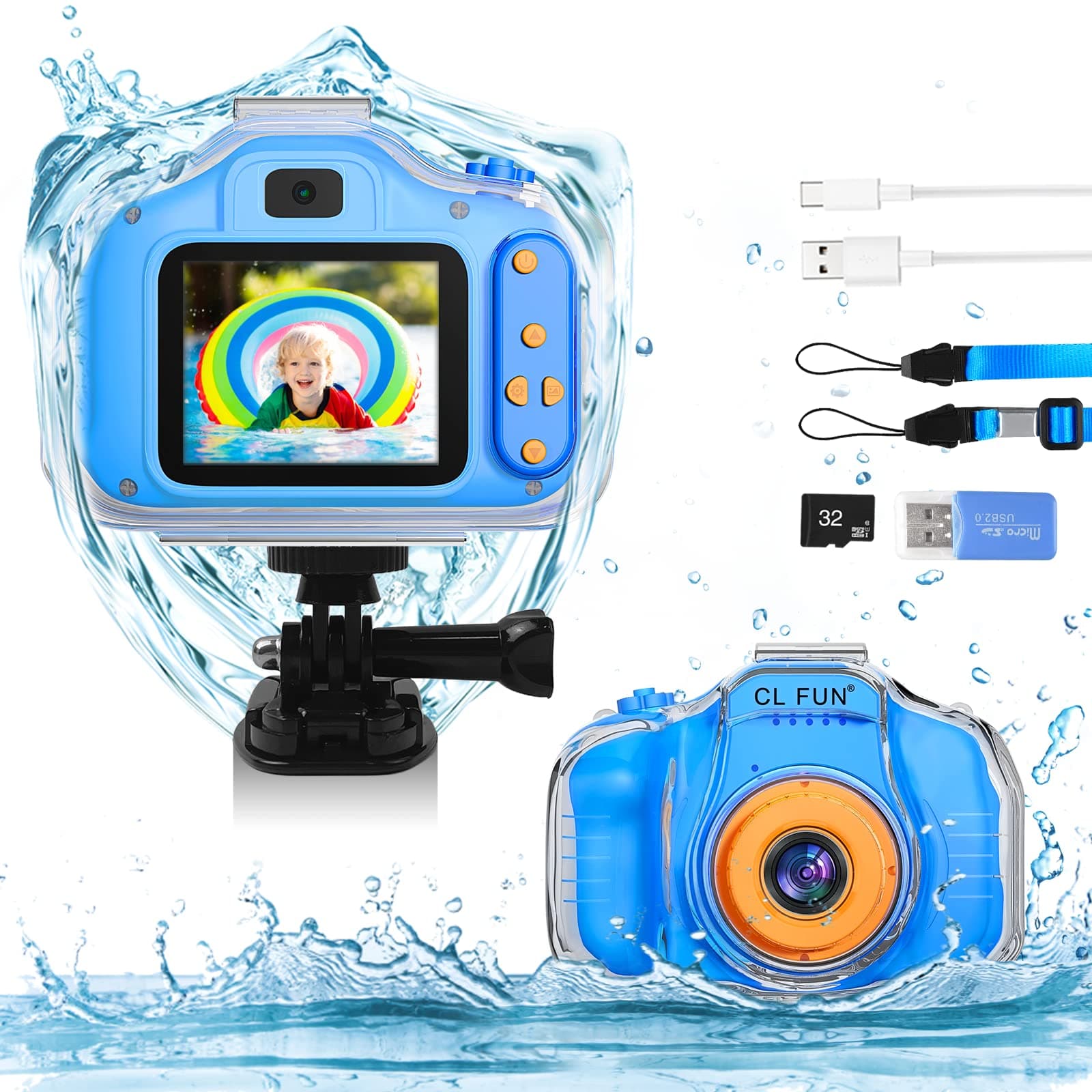 Kids Waterproof Camera Present for 5 6 7 8 9 10 Year Old Girls, Toddler Christmas Birthday Present Underwater Video Recorder with 32GB Card, Pink