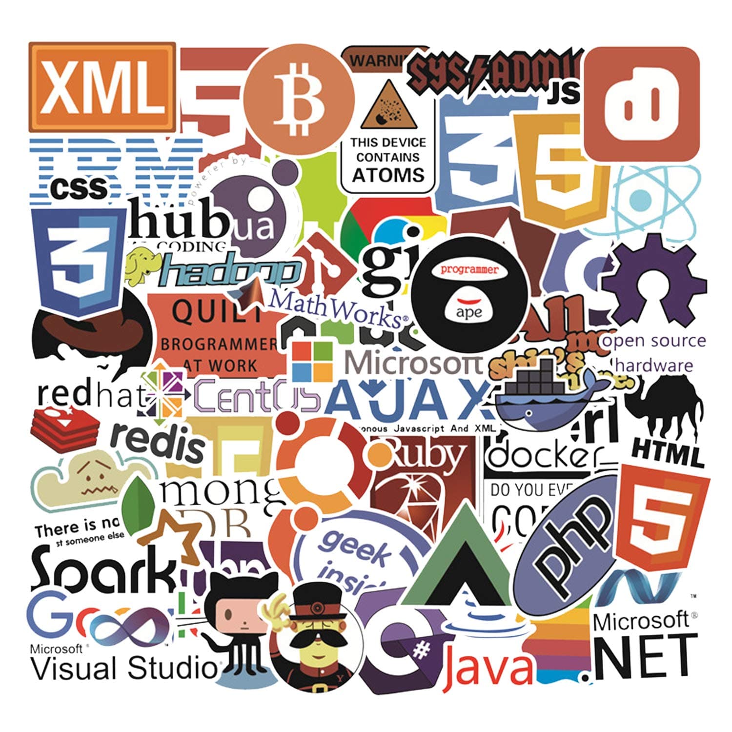 50pcs Cool Laptop Stickers for Java Developer Front-end dev,Back-end Languages Stickers for Software Developers, Engineers, Hackers, Programmers, Geeks, Coders