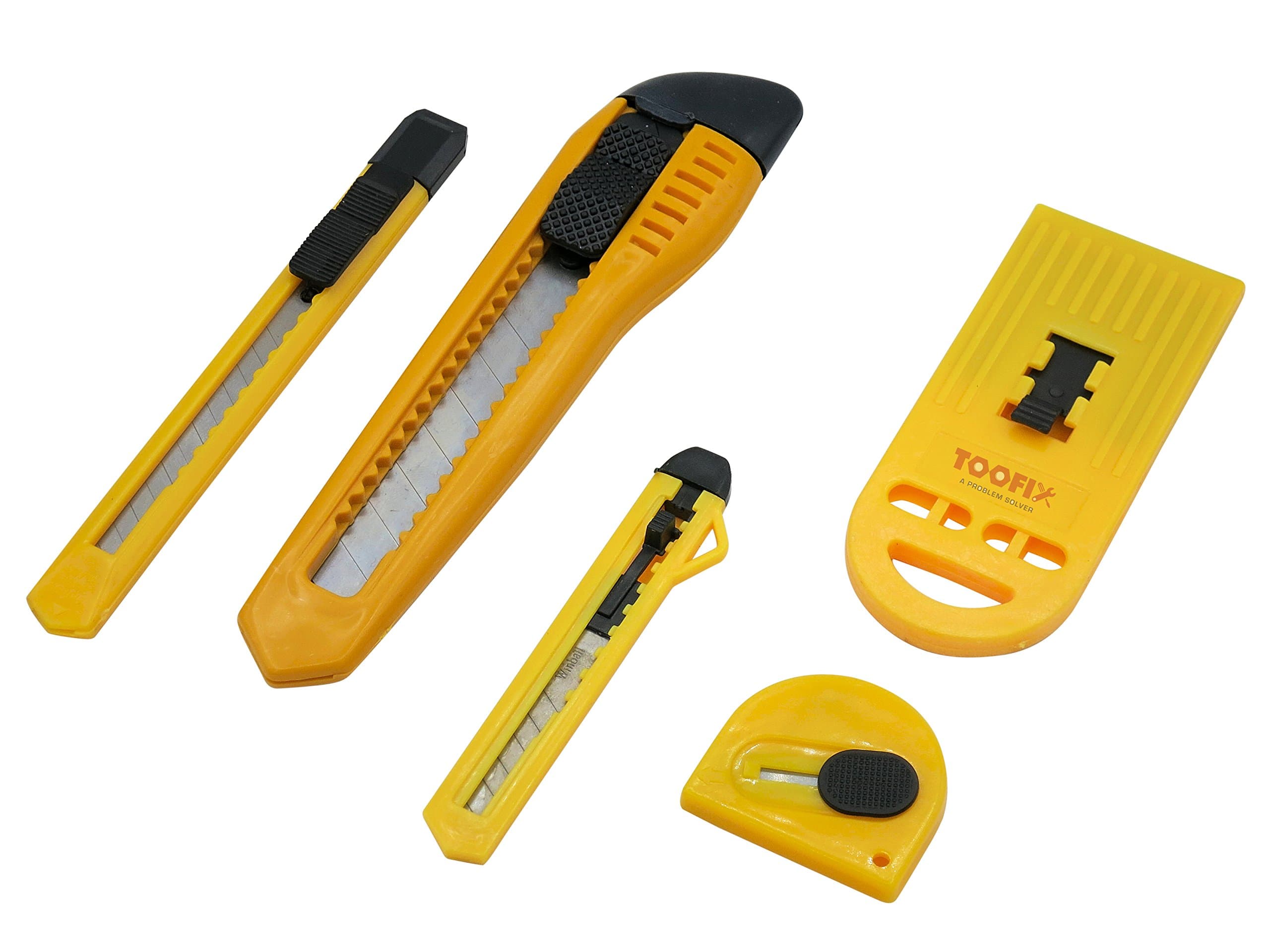 Multi Purpose Razor Blade Utility Knife Set , Includes 3 Sizes of Retractable Snap off Breakaway Cutter, Glass Window Mirror Tile Scraper, Mini Coupon Letter Cutter (Colors of product may vary)