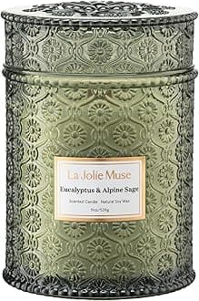 LA JOLIE MUSE Large Wood Wicked Candle, Eucalyptus & Sage, 19.4oz 90hrs