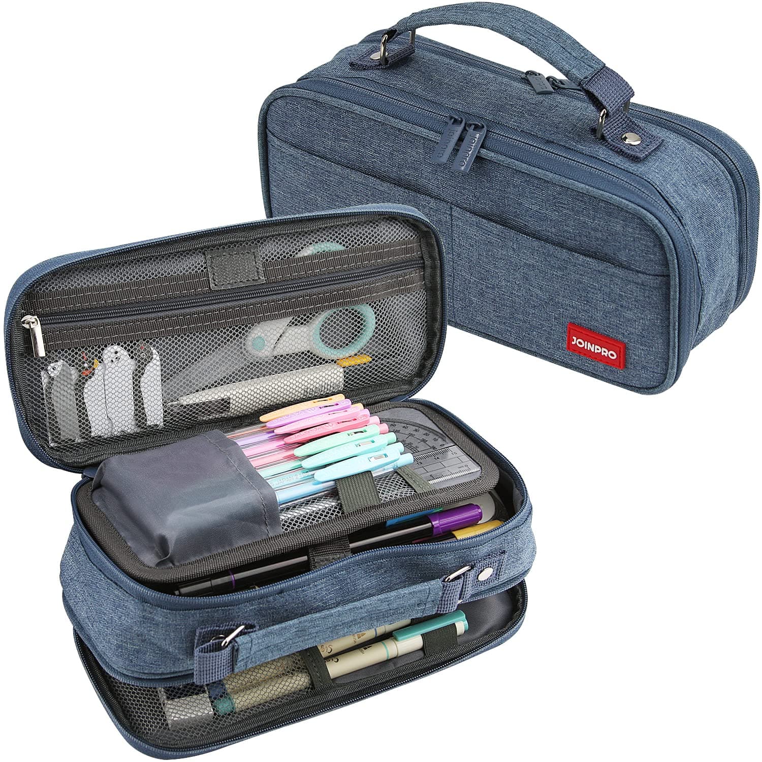 JOINPRO Large Capacity Pencil Case, 4 Compartment Pen Pouch Organizer with Double Zipper, Storage Bag for School, Office, Teen Girl Boy Men Women