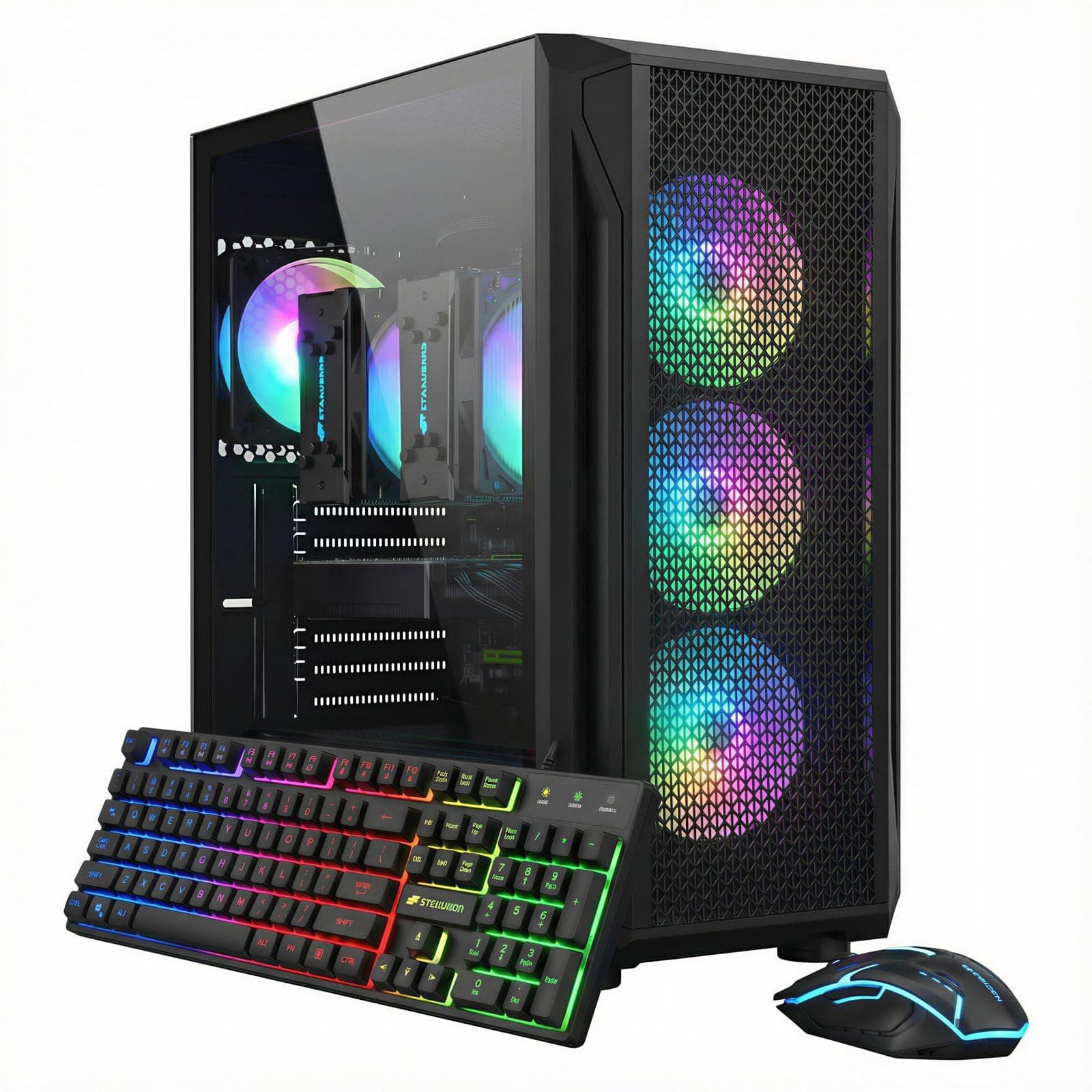Dual CPU Gaming PC, Dual Intel i7 Xeon E5 up to 3.7GHz, Radeon RX 580 8G, 16G DDR4, 512G SSD, WiFi 6, BT 5.0, RGB Fan x 4, Windows 11 Pro