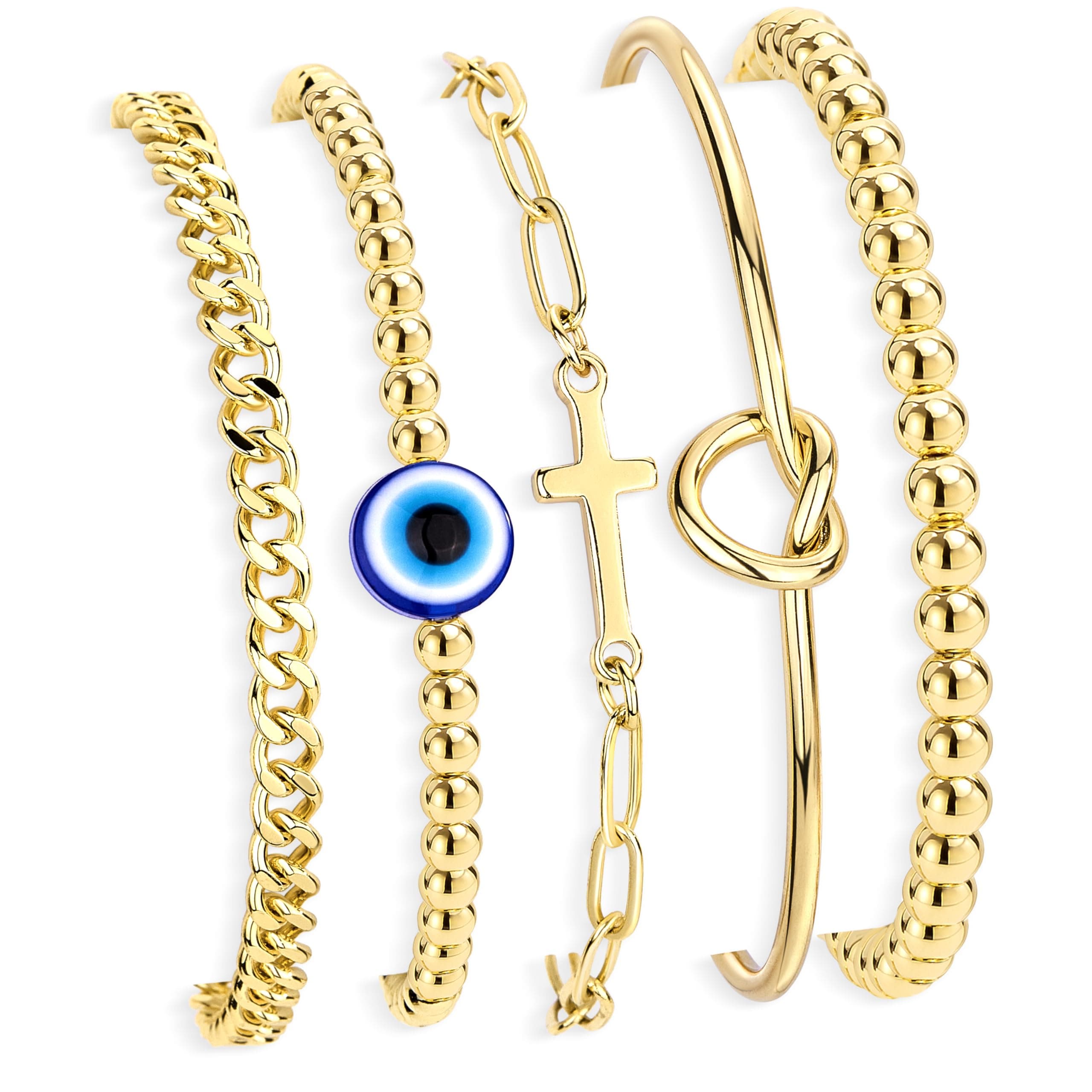 Gold Bracelets Set for Women Stack, Chunky Thick Bracelets Stack for Women Trendy, Simple Dainty Thin Gold Plated Cuff Stackable Bracelets With Beaded Cuban Paperclip Snake Rope Bangle Hand Chain Jewelry