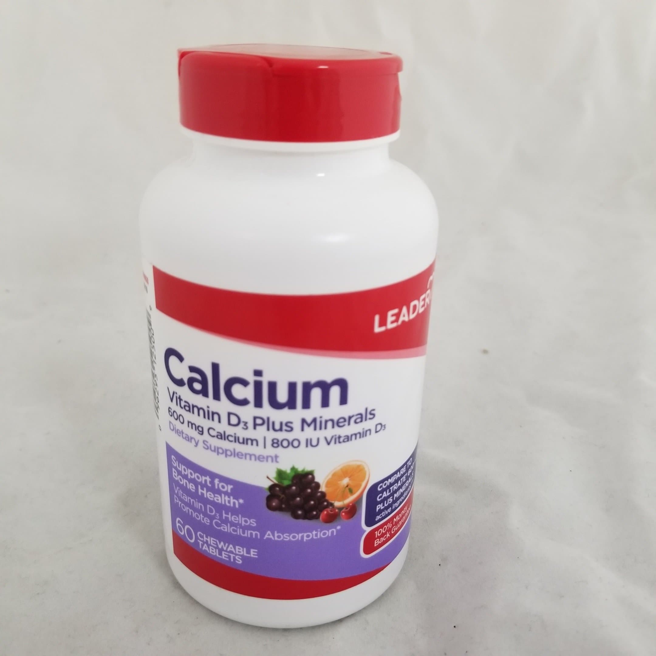 Leader Calcium Vitamin D3 Plus Minerals, 60 Chewable Tablets (Pack of 2)
