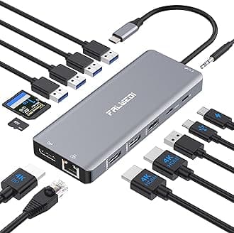 Laptop Docking Station Dual Monitor, 14 in 1 USB C Hub Multiport Adapter Dongle with 2 HDMI, DisplayPort, Ethernet, SD/TF, USB C/A Ports, PD, Mic/Audio, Compatible for MacBook Dell HP Lenovo