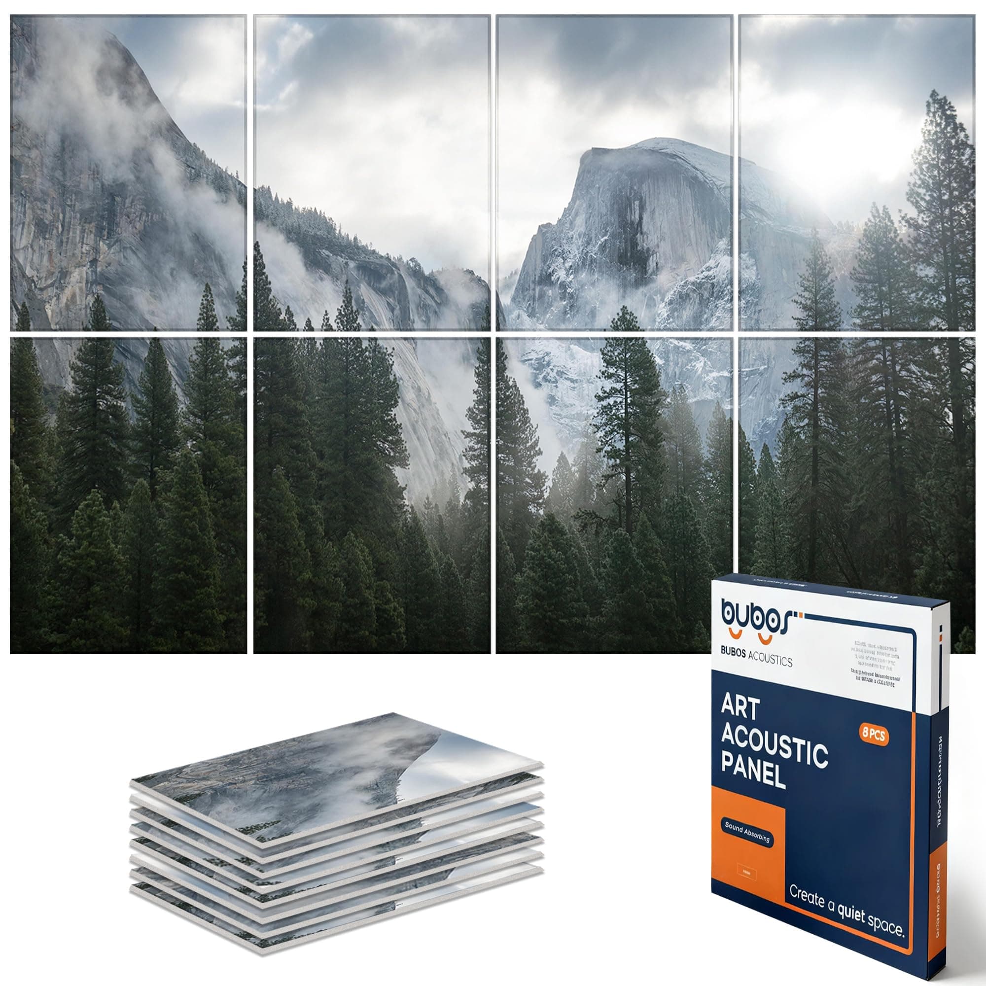 BUBOS 8 Pack Art Acoustic Panels Soundproof Wall Panel,47.2X31.4 Inches Sound Absorbing Panel,Self-Adhesive Decorative Acoustical Wall Panels, Acoustic Treatment for Ceiling Home Office（Forest2）