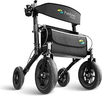 All Terrain Walker Rollator with 12” Pneumatic Tires – Foldable Outdoor Walkers for Seniors with Seat, Lightweight & Adjustable Height, Shock-Absorbing for Comfort on Any Surface