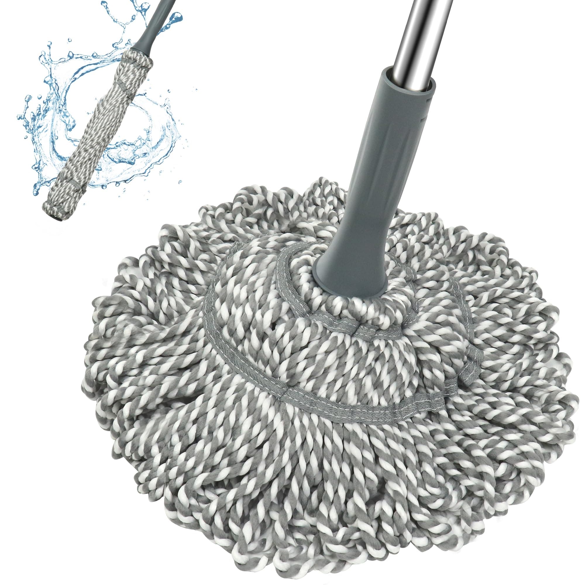 Self Wringing Mop - Easy Squeeze Twist Mop with 52.5 Inch Long Handle, Heavy Duty for Hardwood, Tile, Vinyl & Laminate Floors (Gray)