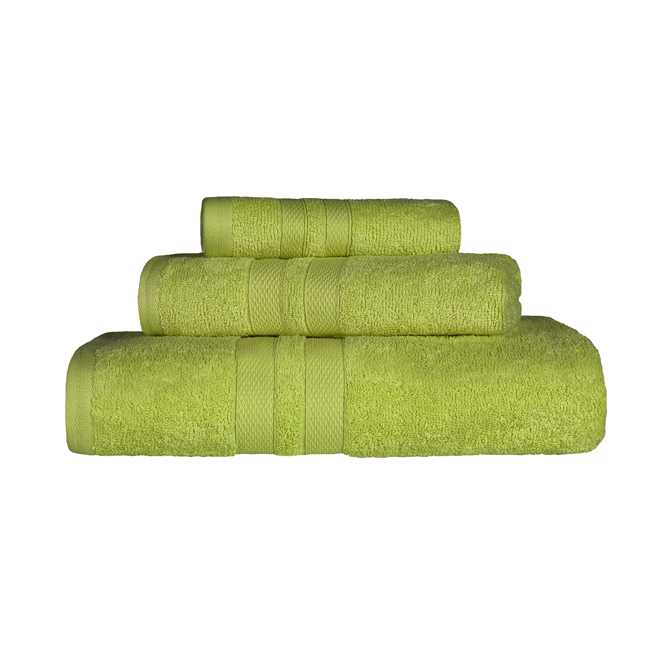 SUPERIOR 100% Cotton Towel Set, 6-Piece Set Includes 2 Bath Towels, 2 Hand Towels, and 2 Washcloths, For Bathroom or Shower, Great for Face, Body, Neck, Hair, Quick Drying, Honeycomb Border, Celery