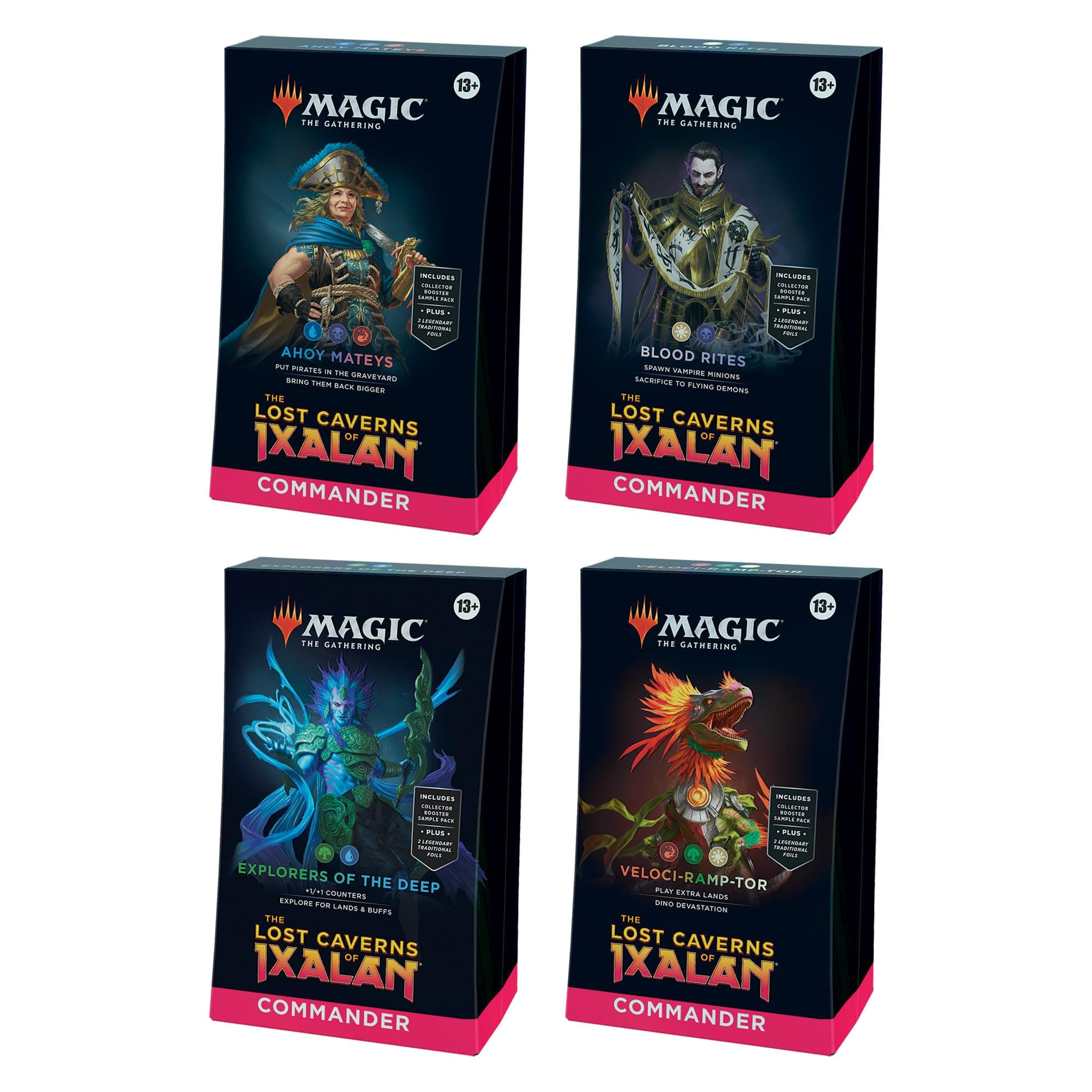 Magic: The Gathering The Lost Caverns of Ixalan Commander Deck Bundle – Includes All 4 Decks (Ahoy Mateys, Blood Rites, Explorers of The Deep, Veloci-ramp-tor)