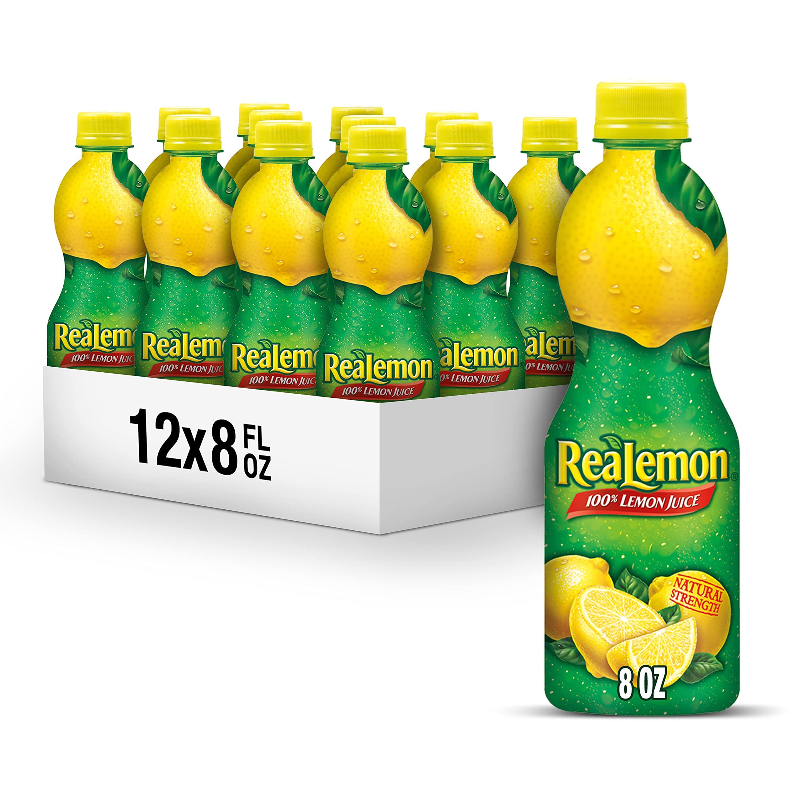 100% Lemon Juice, 8 fl oz bottle (Pack of 12), Made with Lemon Juice from Concentrate, Gluten-Free, Sodium Free, Perfect Mixer to add to Cocktails and Marinades