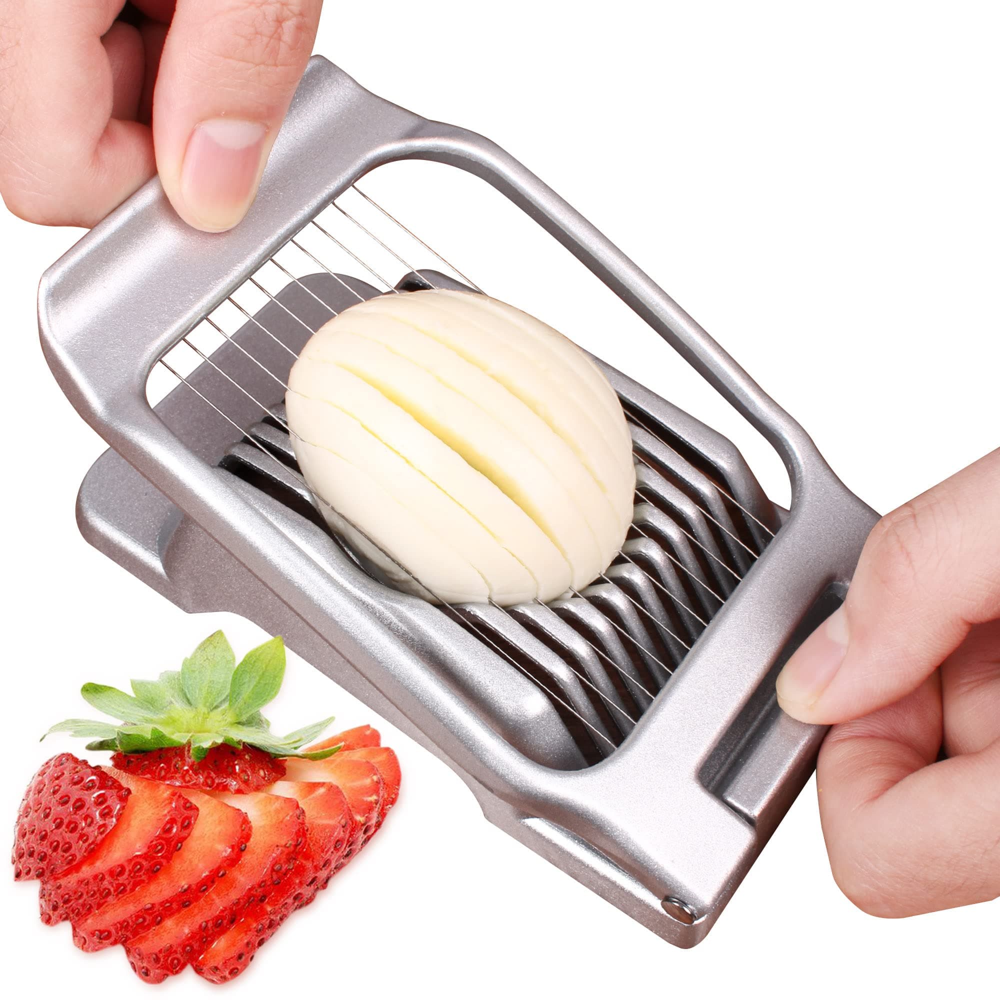 Egg Slicer for Hard Boiled Eggs - Heavy Duty Aluminium With Stainless Steel Wire - Multipurpose Cutter for Strawberry, Soft Fruit, Mushroom