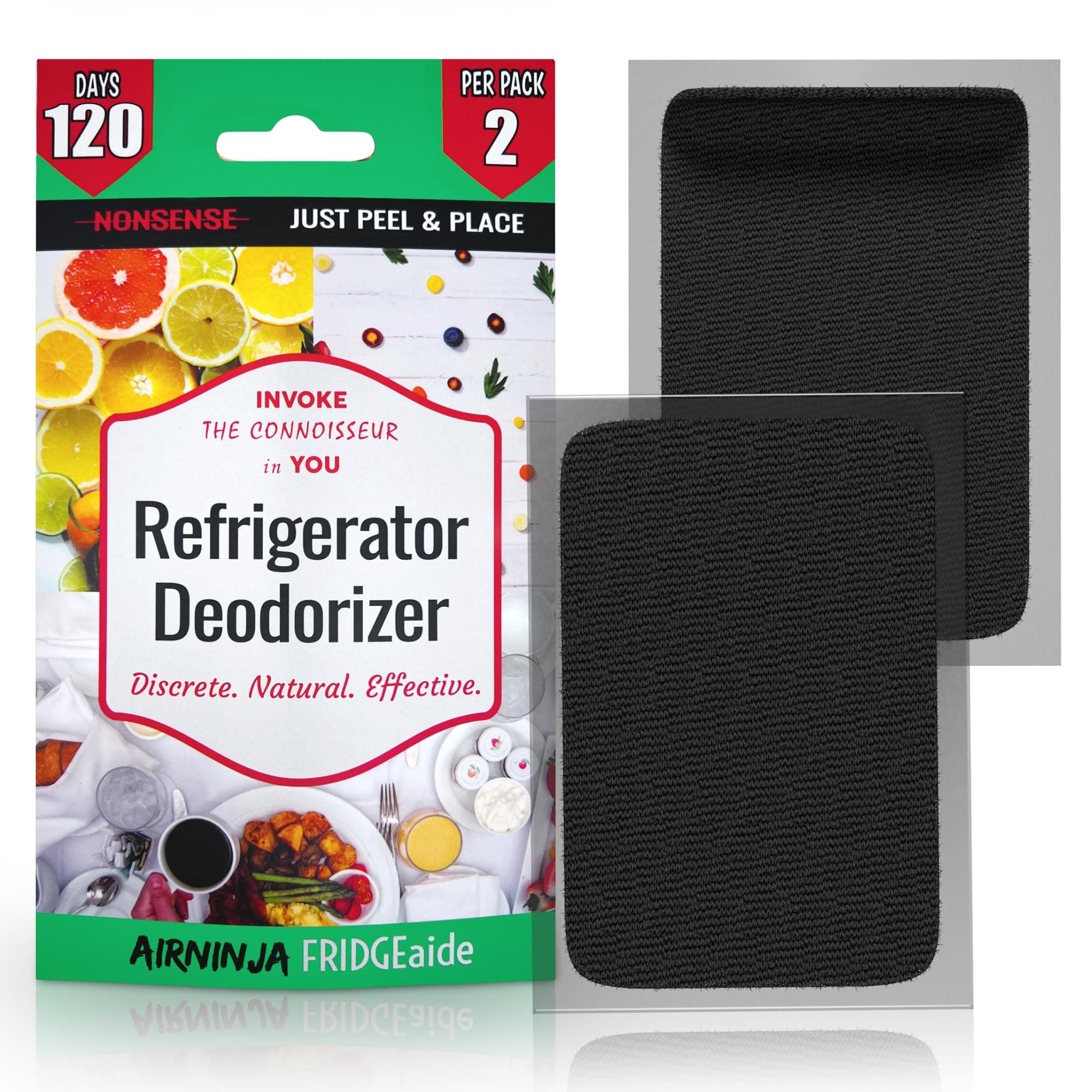 Fridge Refrigerator Freezer Deodorizer PATCH | Organic Odor Eliminator | 4 Month Supply | Foul Smell Remover | BEATS Baking Soda & Activated Bamboo Charcoal | Fragrance & Chemical Free | 2 Pack