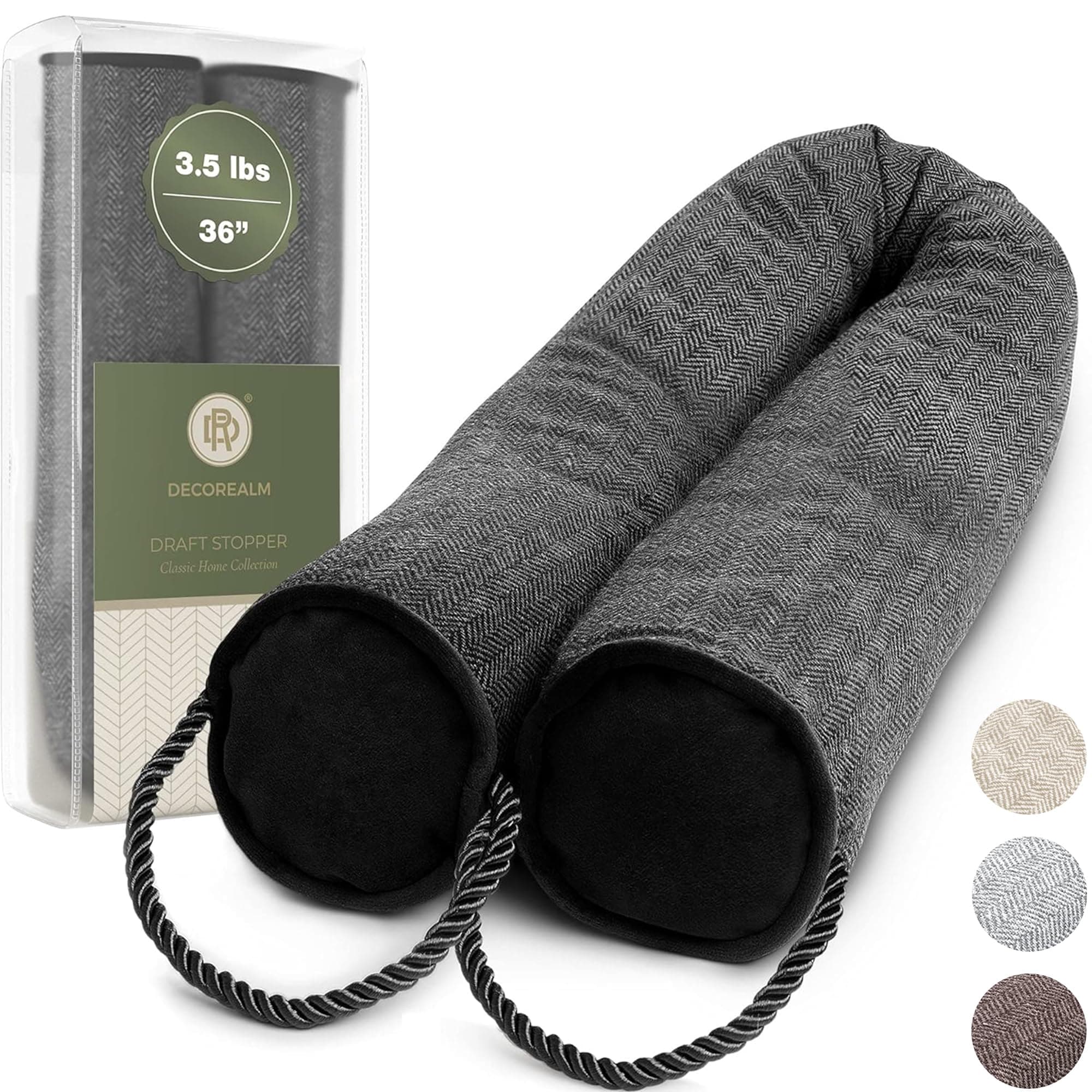 Under Door Draft Stopper and Blocker, Draft Guard for Doors and Windows, Decorative Fabric Cylinder Blocker Provides Weighted Door Insulation by DECOREALM (Black, 36 Inches)