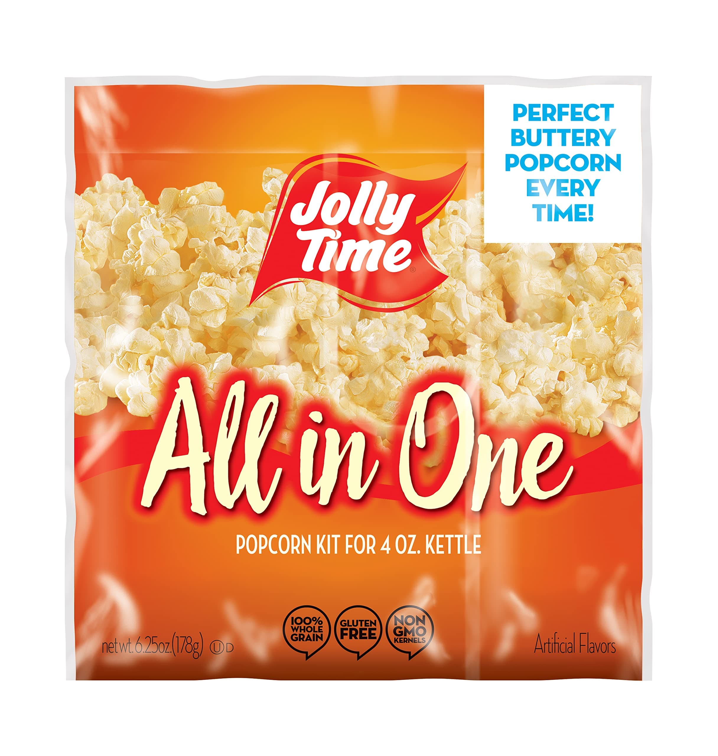 All in One Popcorn Kit, Portion Packets with Kernels, Oil and Salt for Movie Theater or Air Popper Machines (24 pack, 4oz Kettle)