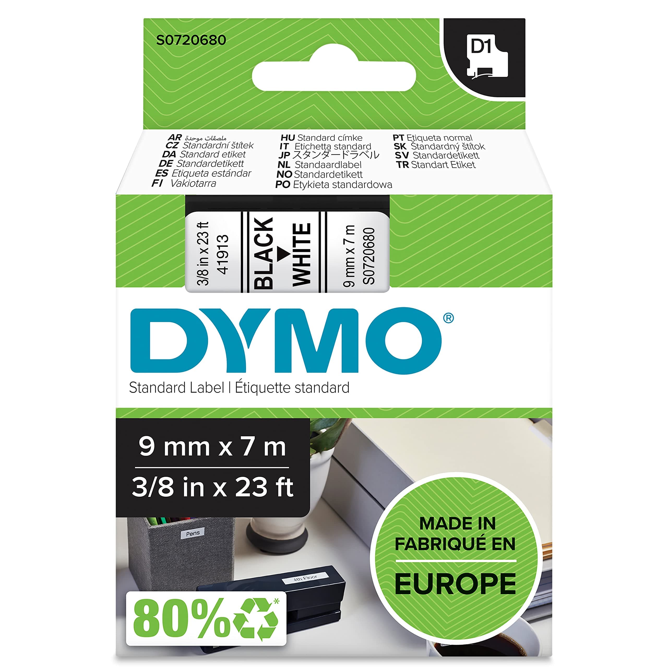 DYMO Authentic D1 Labels, 9mm x 7m Roll, Black Print on White Tape, Self-Adhesive Labels for LabelManager and MobileLabeler Label Printers