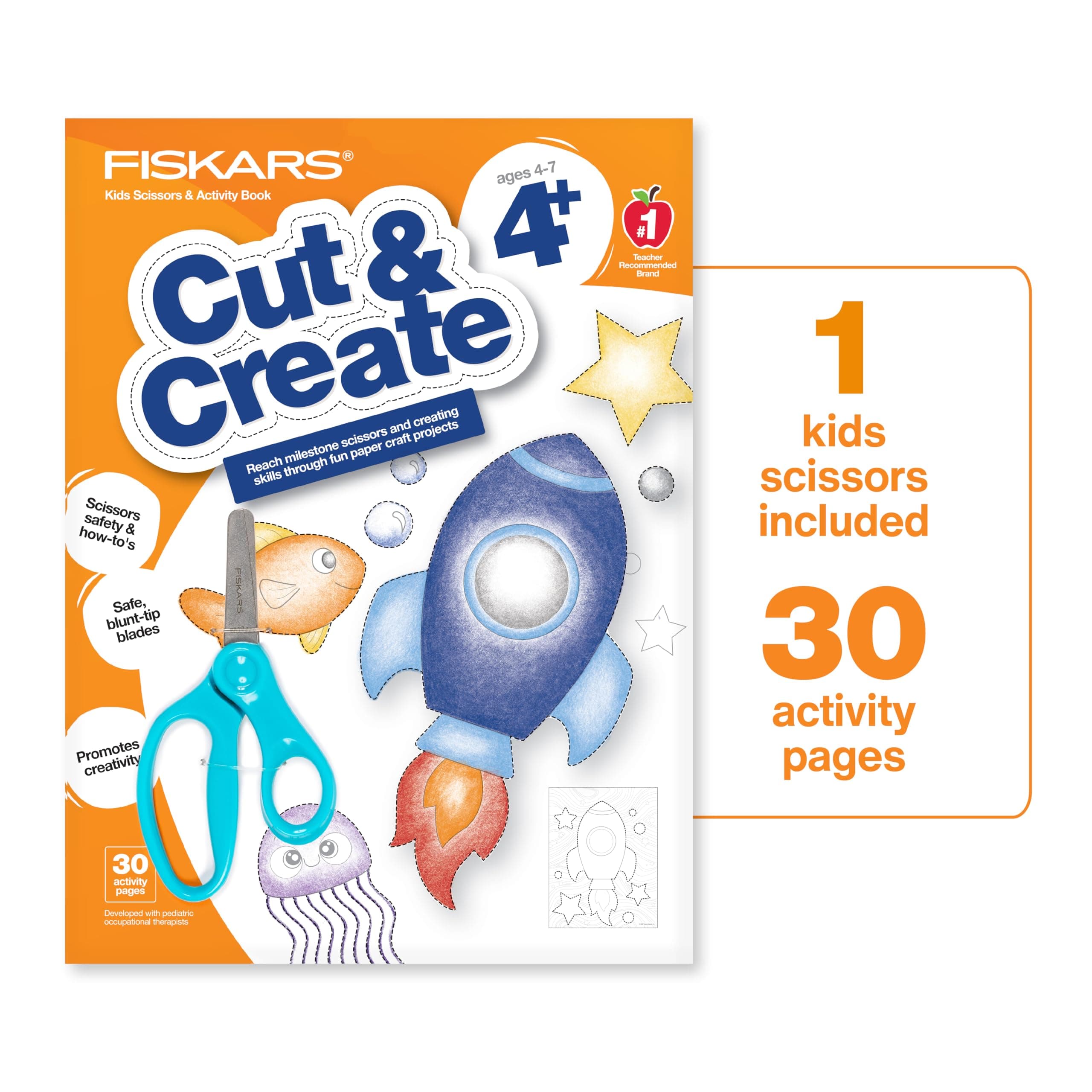 Fiskars Cut & Create Activity Book with 5" Kids Scissors, Ages 4+