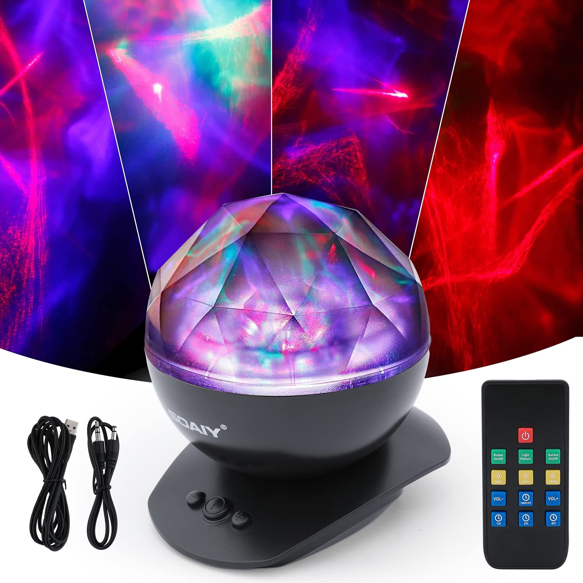 SOAIY Star Projector with Aurora Lights, Galaxy Projector with White Noise, Remote Control, Northern Lights Projector with Timer Dimmer for Bedroom, Ceiling, Room Decor, Gifts for Kids Adults