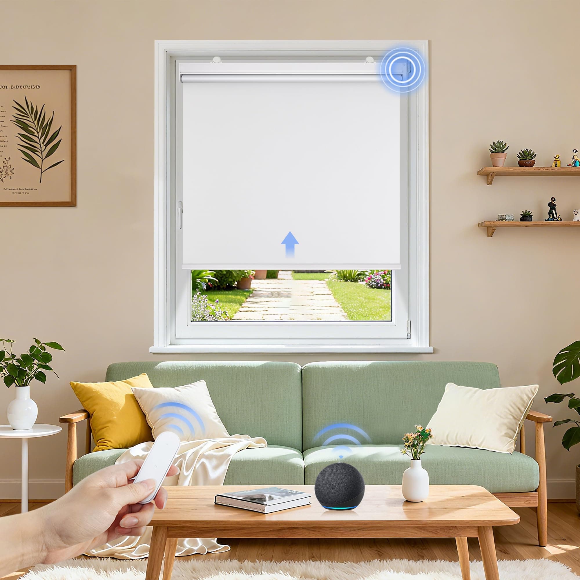 Grandekor Motorized Roller Shade with Remote Control,Motorized Blinds 100% Blackout Electric Shades, Cordless Window Blinds Shades for Bedroom Living Room Office,White,W27 xH72