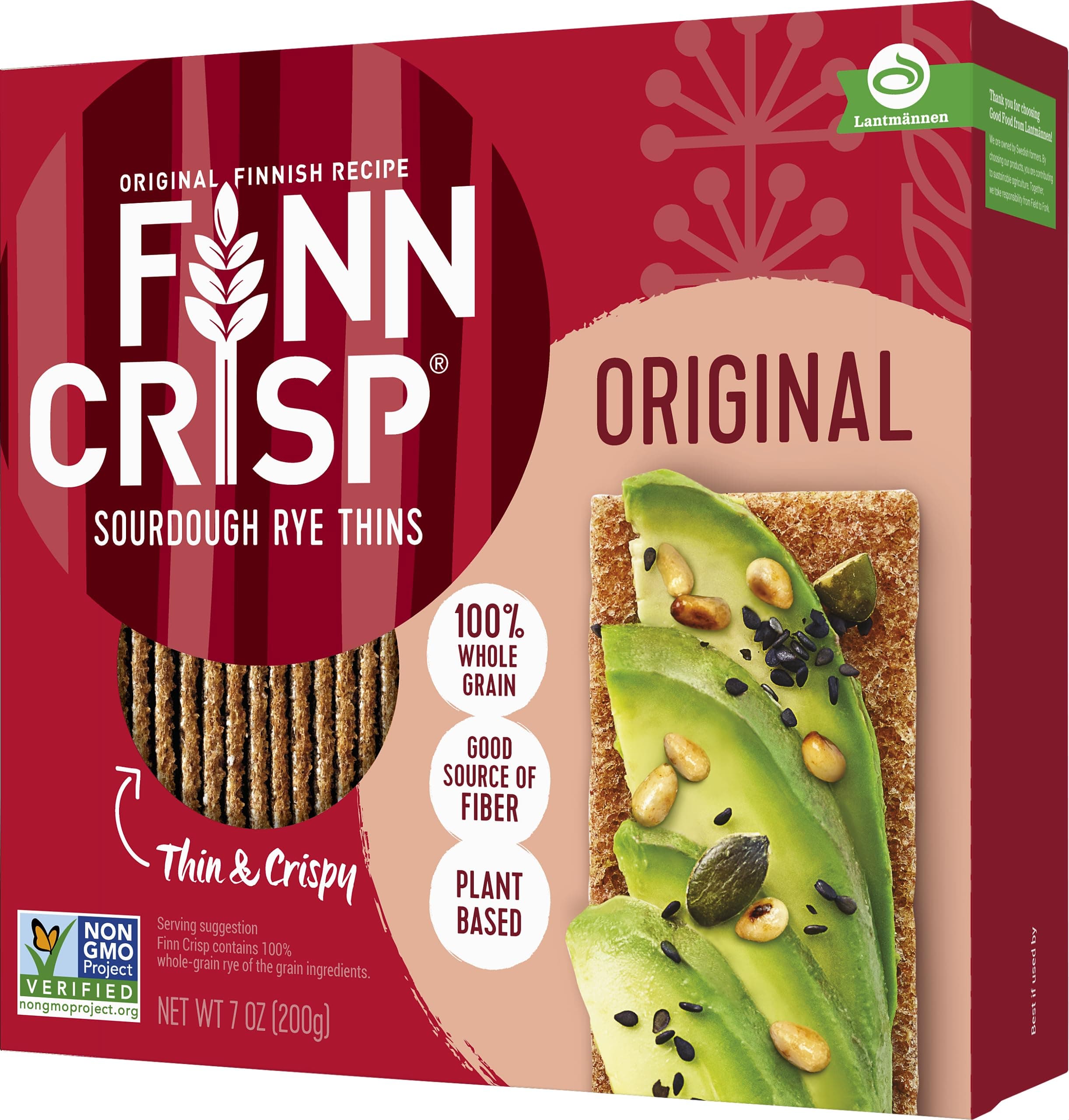 Finn Crisps Original Rye Crispbread 7oz | Thin, Crispy Rye Flatbread Crackers | Authentic Finnish Sourdough Crispbread | Whole Grain Rye Crackers 7 oz Box