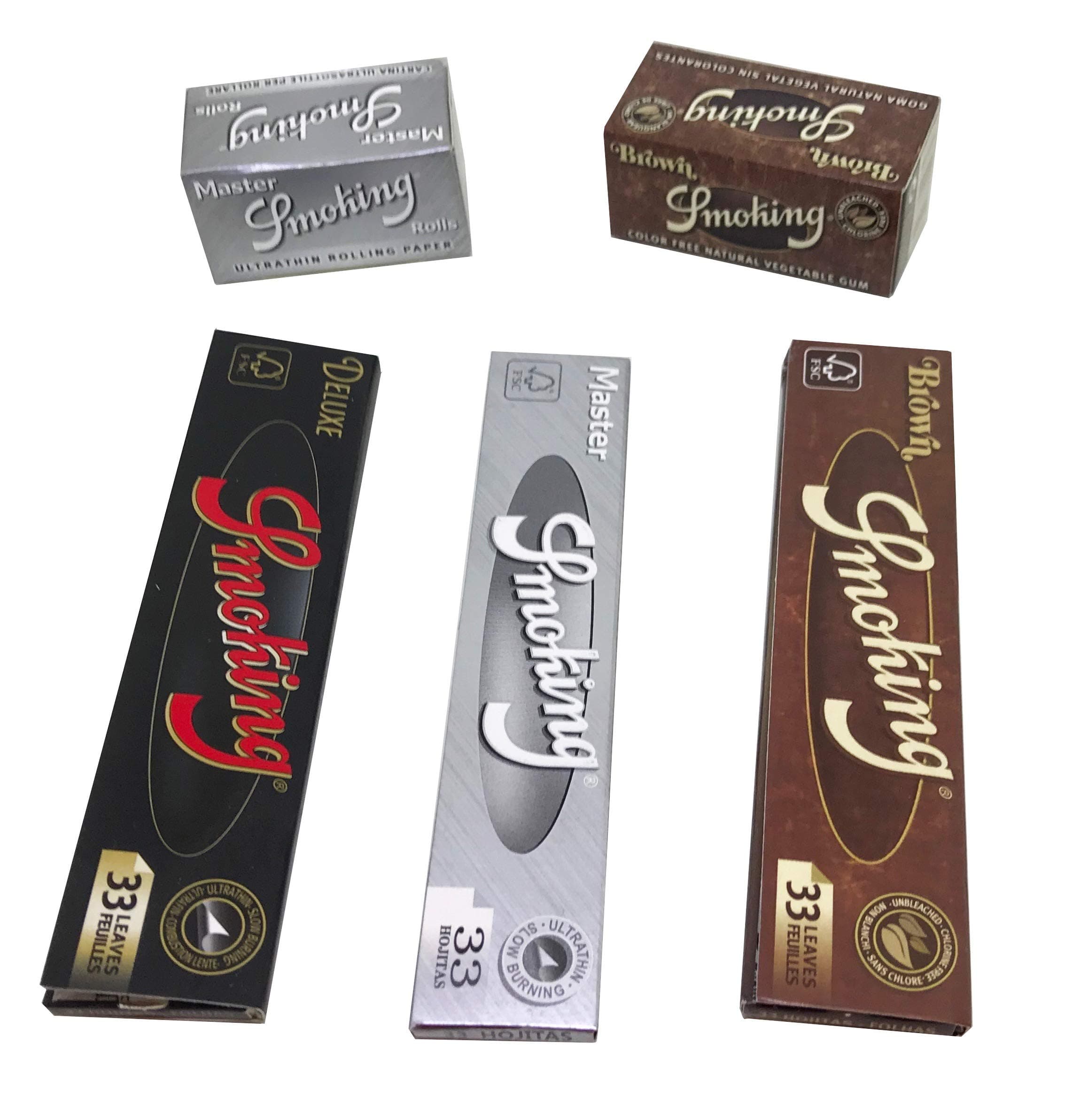 Treasure House Combo 'Smoking' 2 Pack Smoking Roll (Master & Brown) & 3 Pack Smoking Paper (Master, Brown & Deluxe).