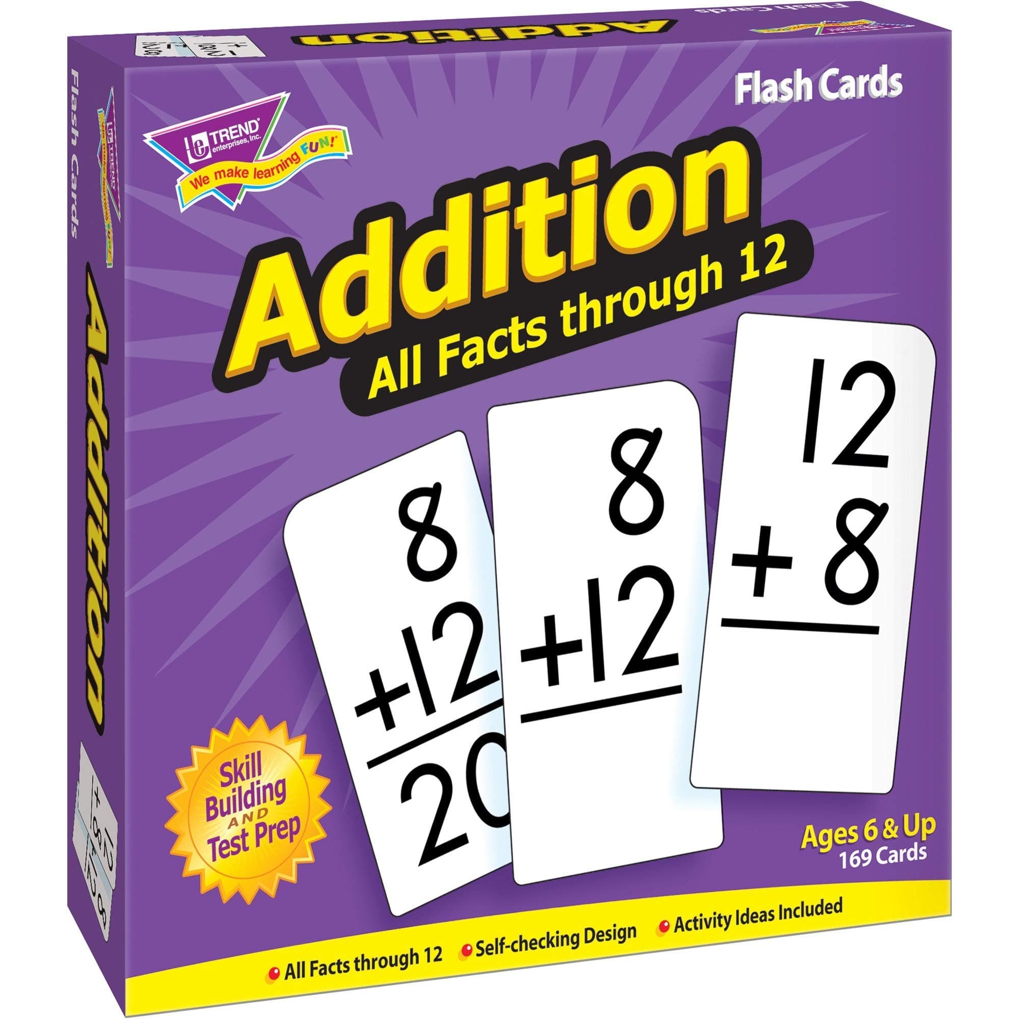 Addition All Facts Through 12 Skill Drill Flash Cards, Great for Skill Building and Test Prep, Self-Checking Design, 169 Cards Included, for Ages 6 and Up