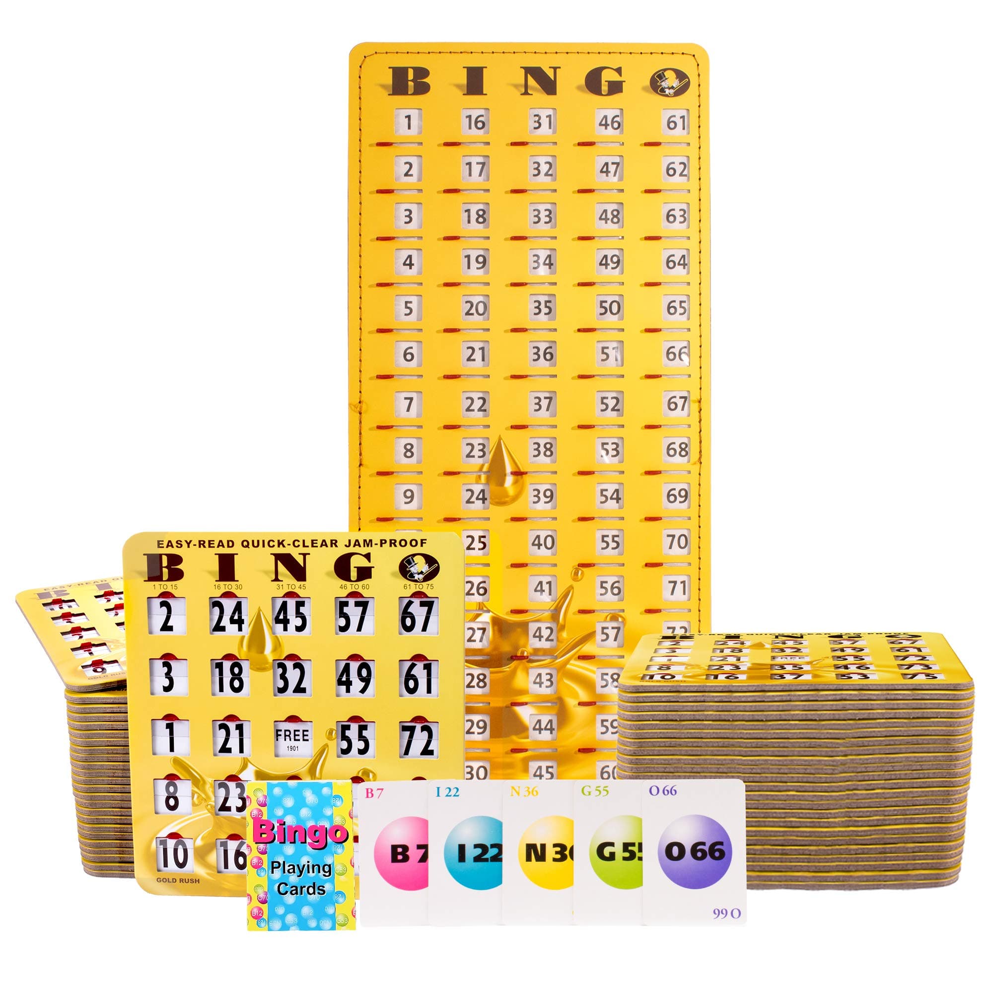 MR CHIPS Jam-Proof Bingo Cards with Sliding Windows, 50 Reusable Bingo Shutter Cards, 75 Bingo Calling Cards, 1 Bingo Master Board