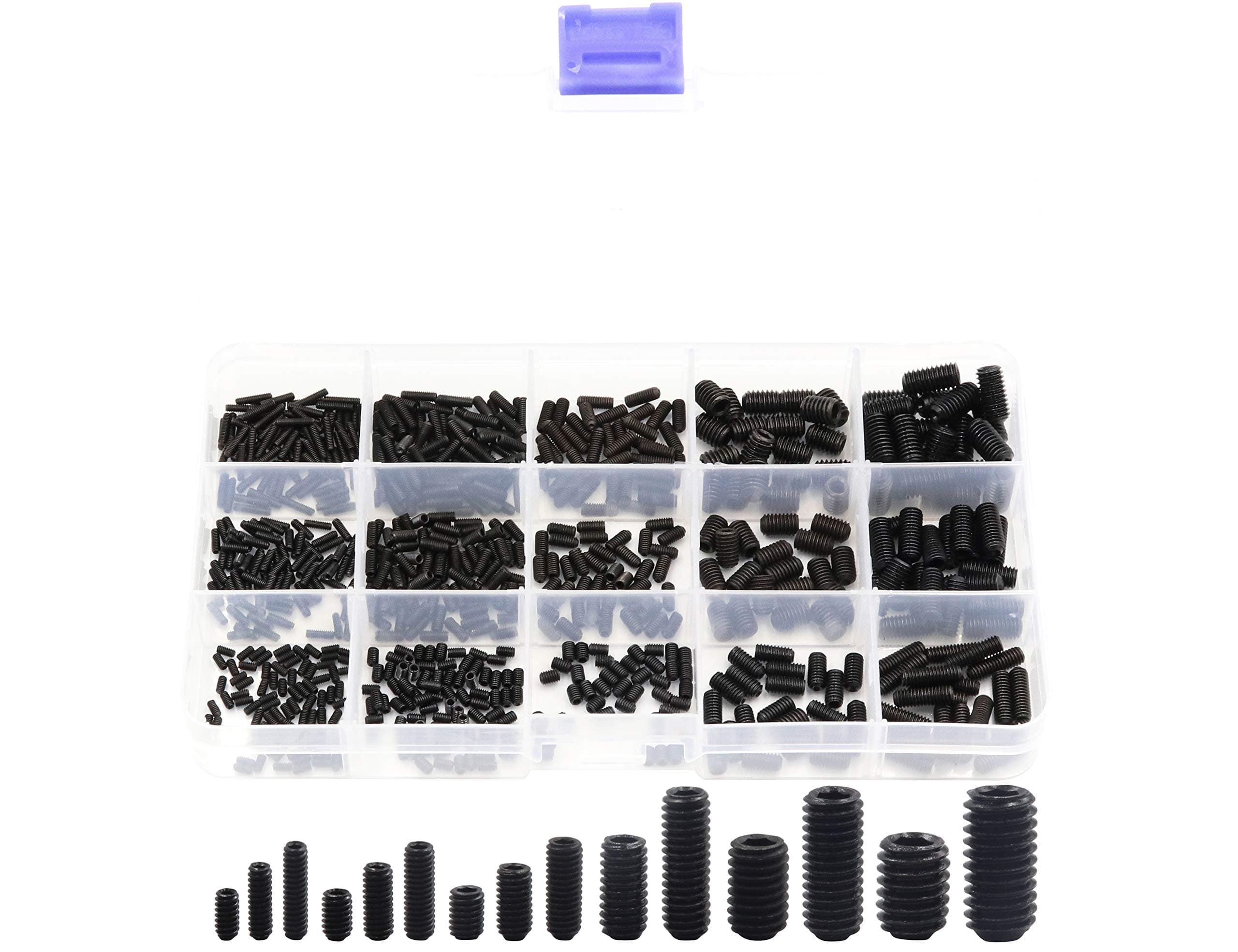LBY 720pcs M2 M2.5 M3 M4 M5 M6 Hex Socket Drive Cup-Point Set Screws Assortment Kit, Socket Head Cap Screws, Grub Screws, 12 Sizes, Carbon Steel (Black)