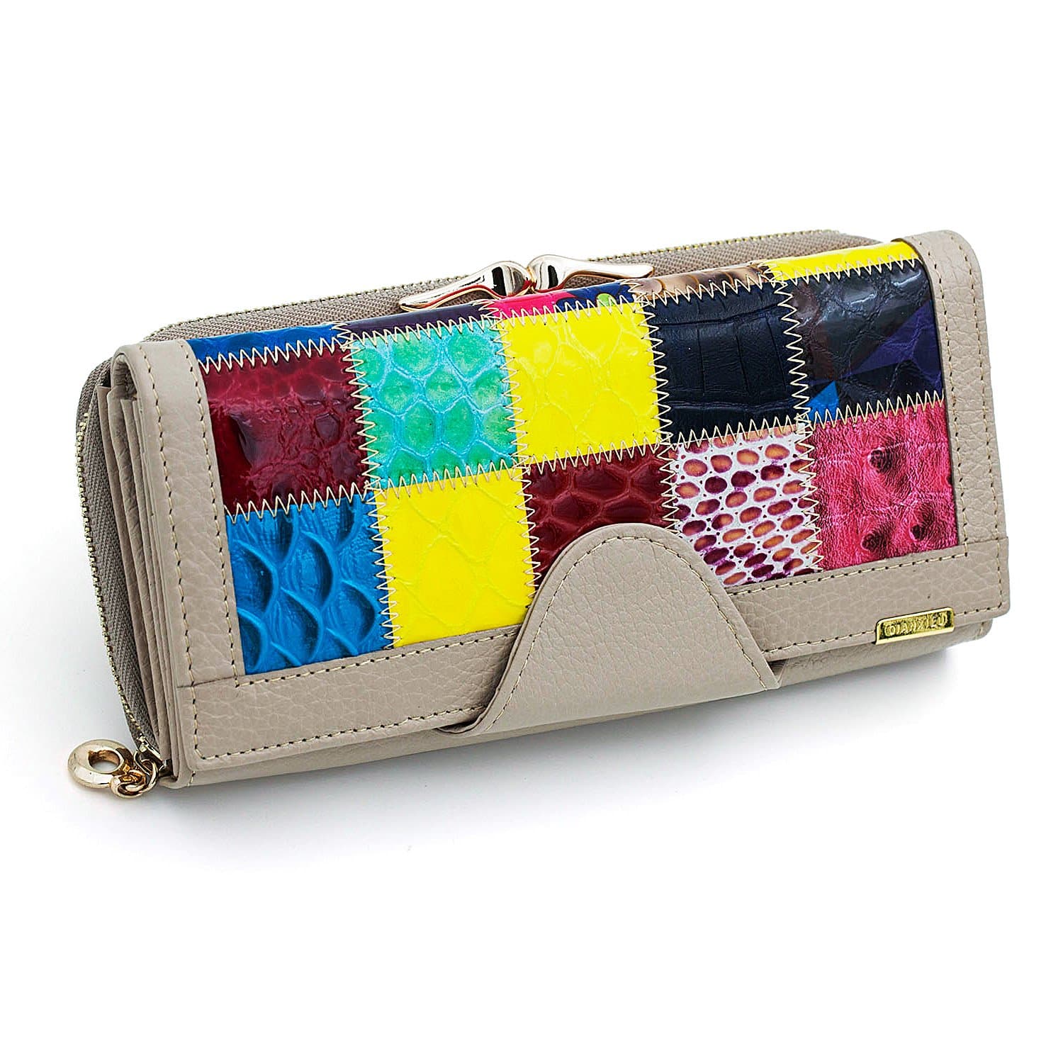 Patchwork Checkbook Wallets Large Capacity Women's Leather Clutch Coin Purse