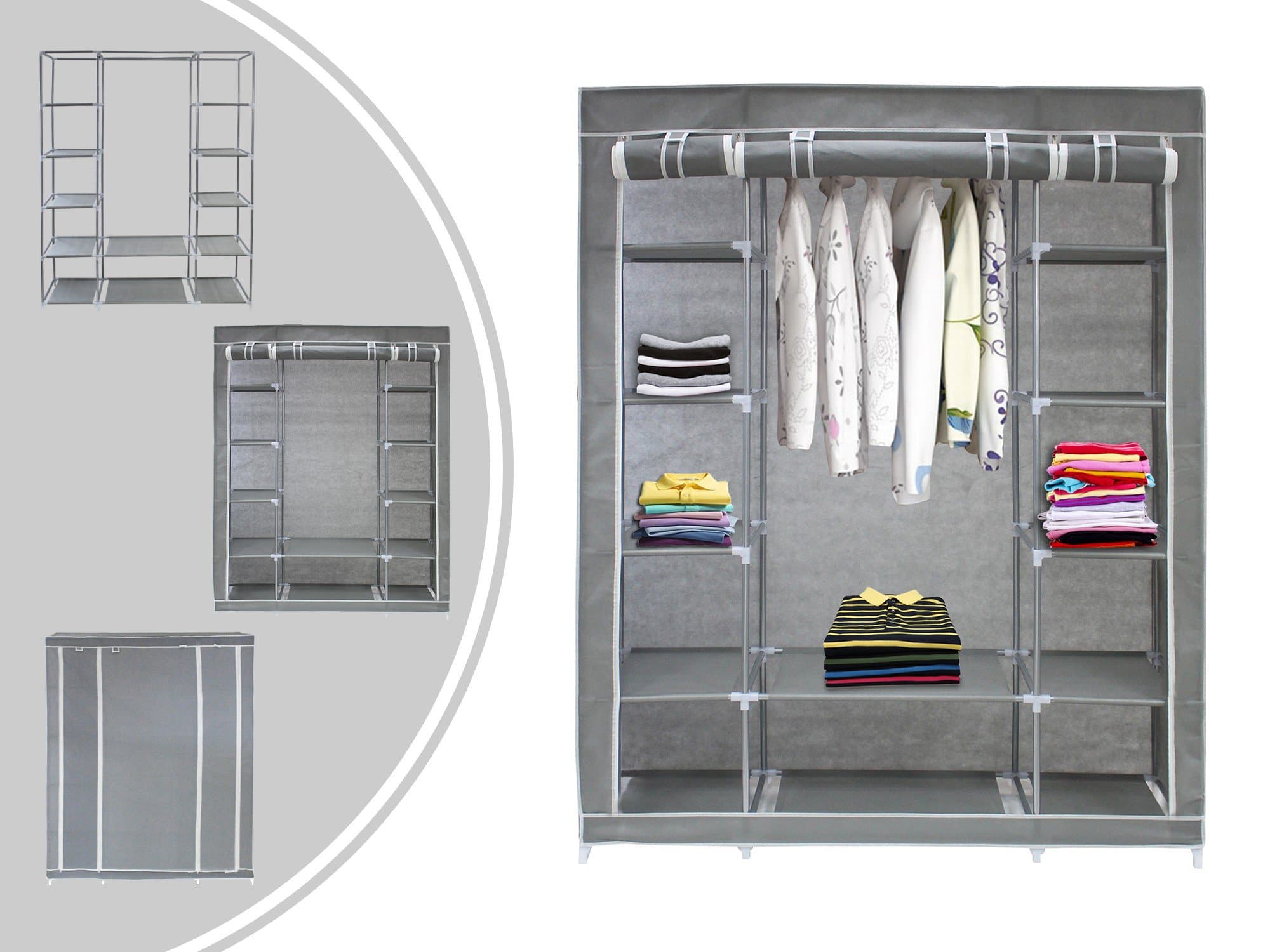 Leogreen - Wadrobe, Cupboard, 3 doors, 67.7 x 52.8 x 16.9 inch, Grey, Material: Plastic pipe connectors