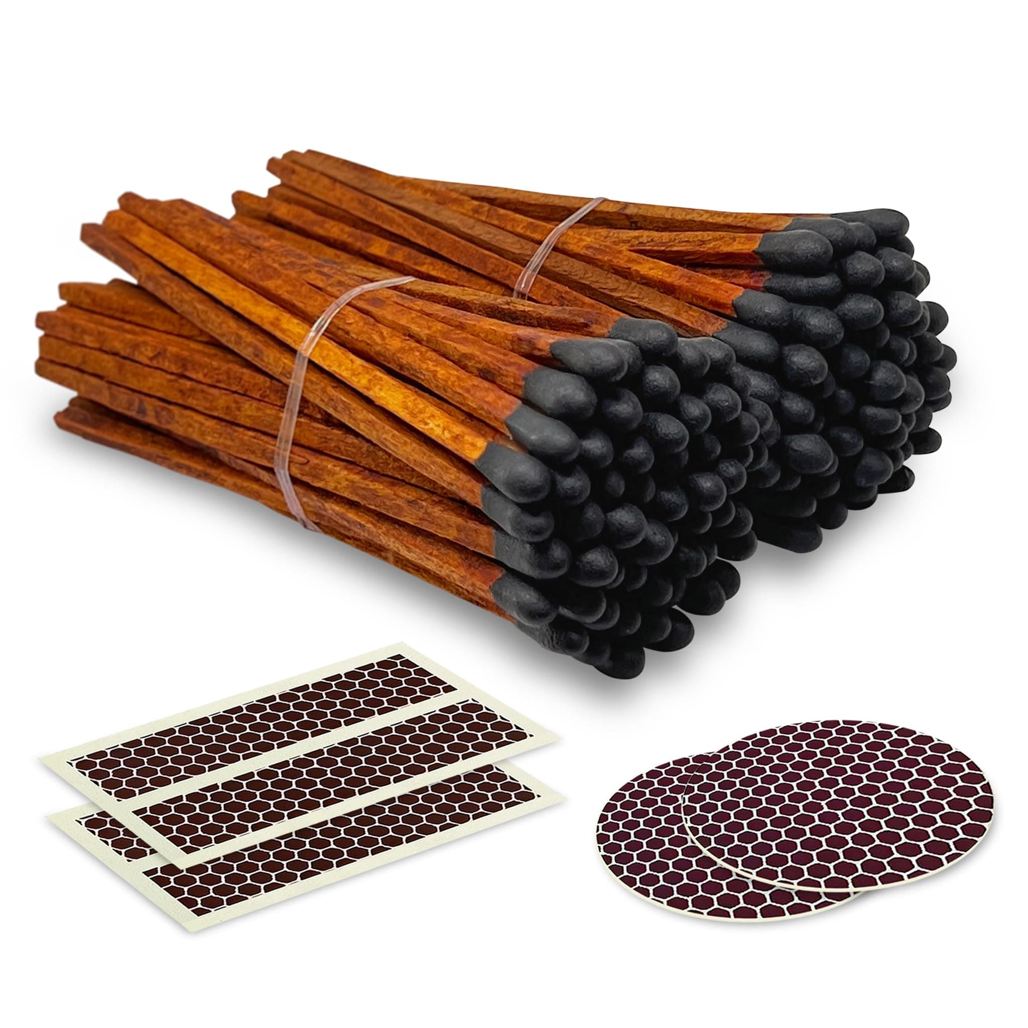 4" Brown Stick Black Tip Espresso Matches (100 Count, + Striking Stickers) | Decorative Unique & Fun for Your Home, Gifts, Accessories & Events | Premium Long Wood Safety Matches by Thankful Greetings