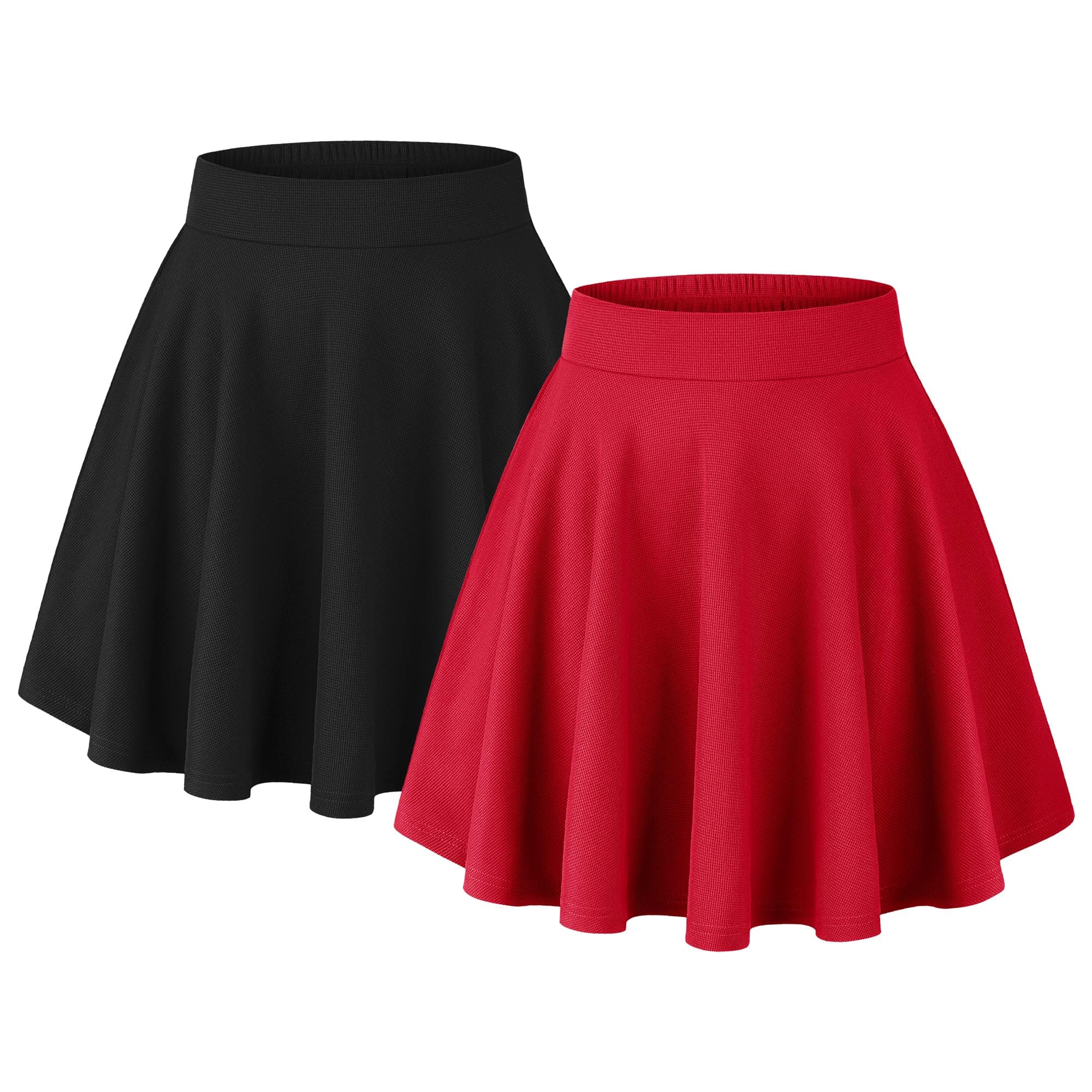 BLEVONHWomen's Basic Versatile Stretchy Flared Casual Mini Skater Skirt with Pockets High Waisted Cute Short Skirts 2 Pack