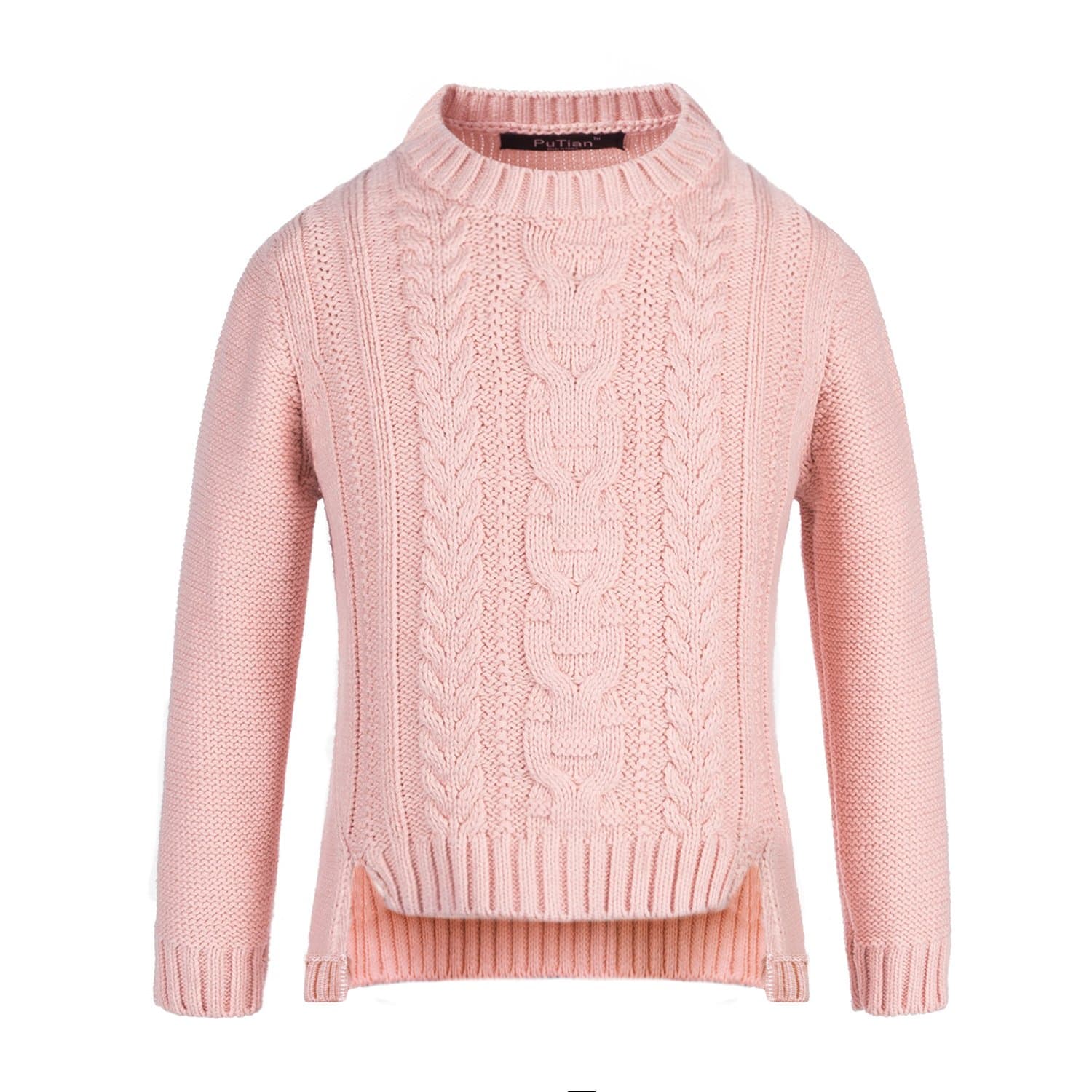 PuTian Kids-Baby Girls Basic Long Sleeve Pullover Popular Knit Sweater-Pink-[4-5Years]