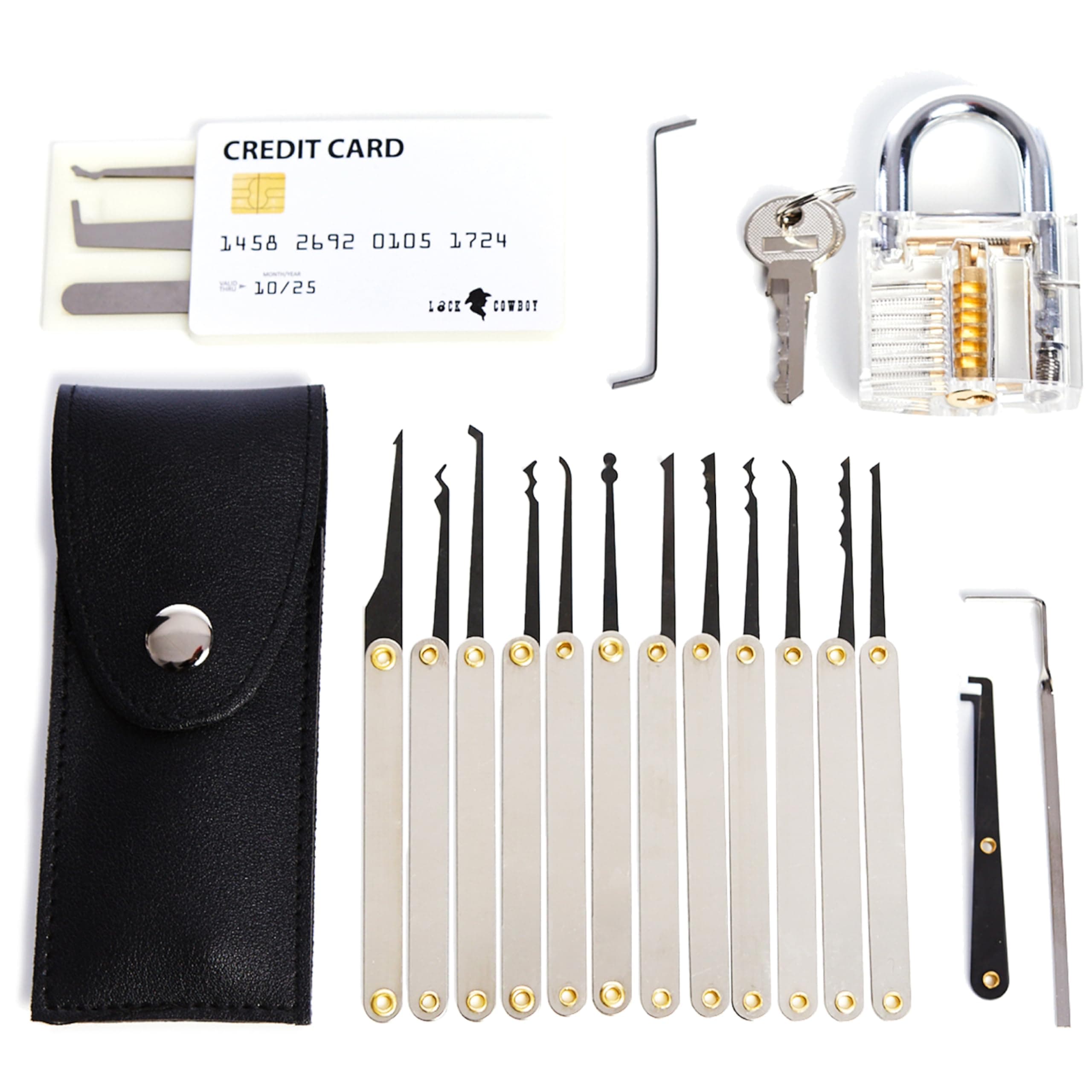 20-Piece Lockpicking Set with Transparent Padlock and Detailed Instructions - Professional Lock Picking Kit for Beginners, Experts - Portable Mens Gadgets for Security and Training